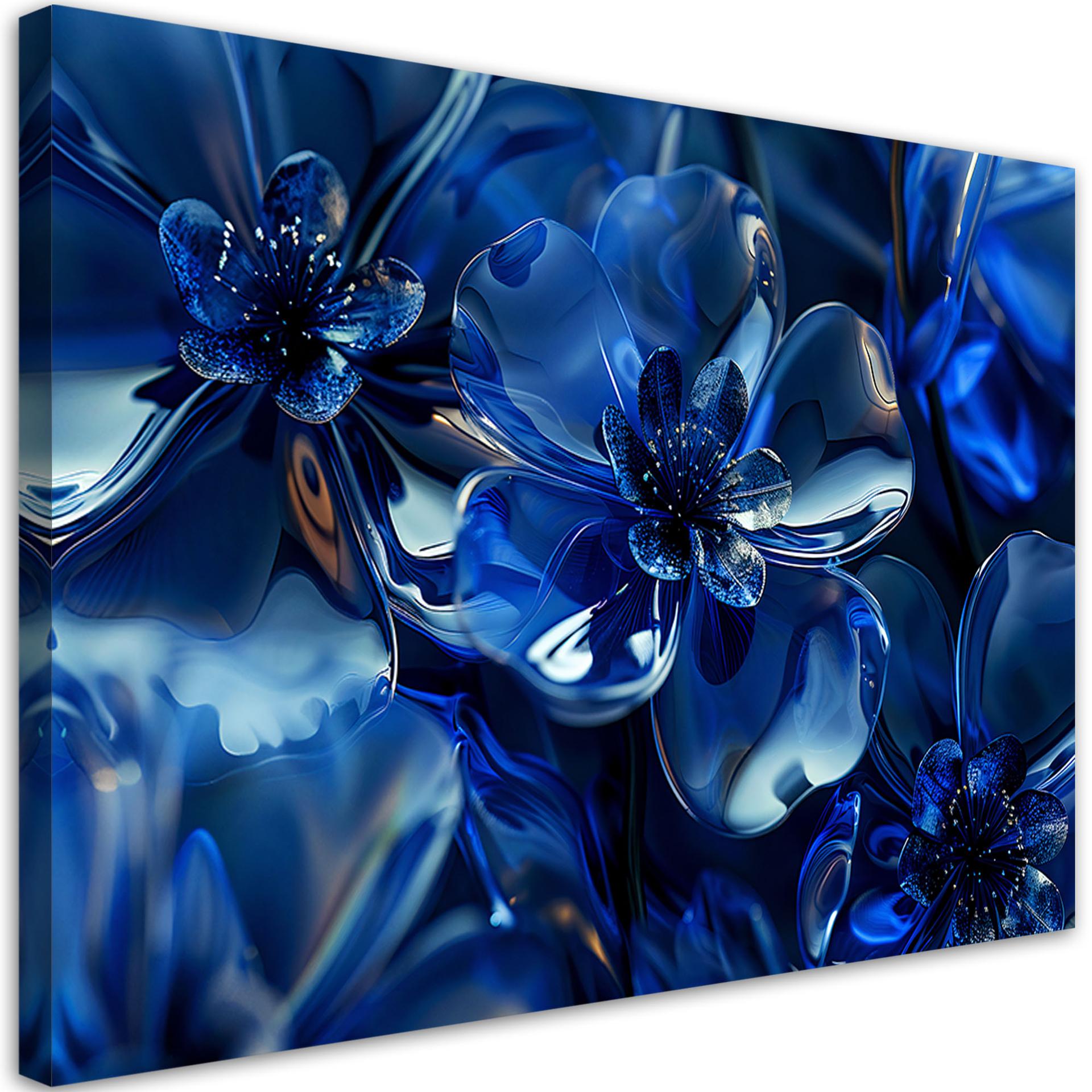 Canvasbillede, Blå glasblomster 3D