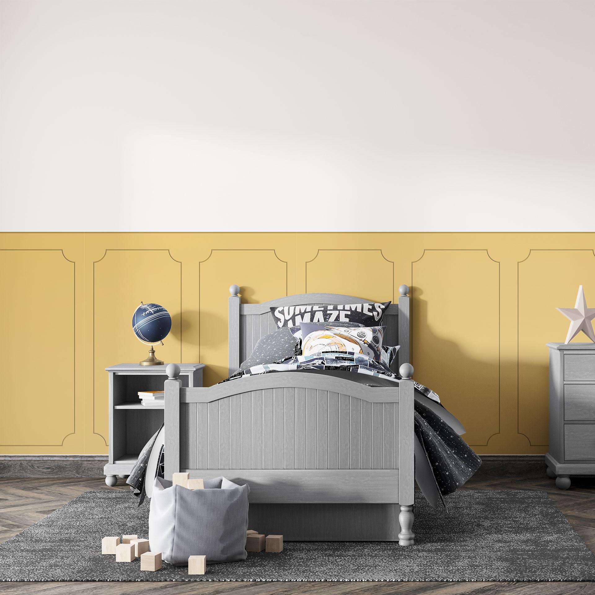 Wandpanelen Wandbekleding mosterdgeel met sierbiesoptiek