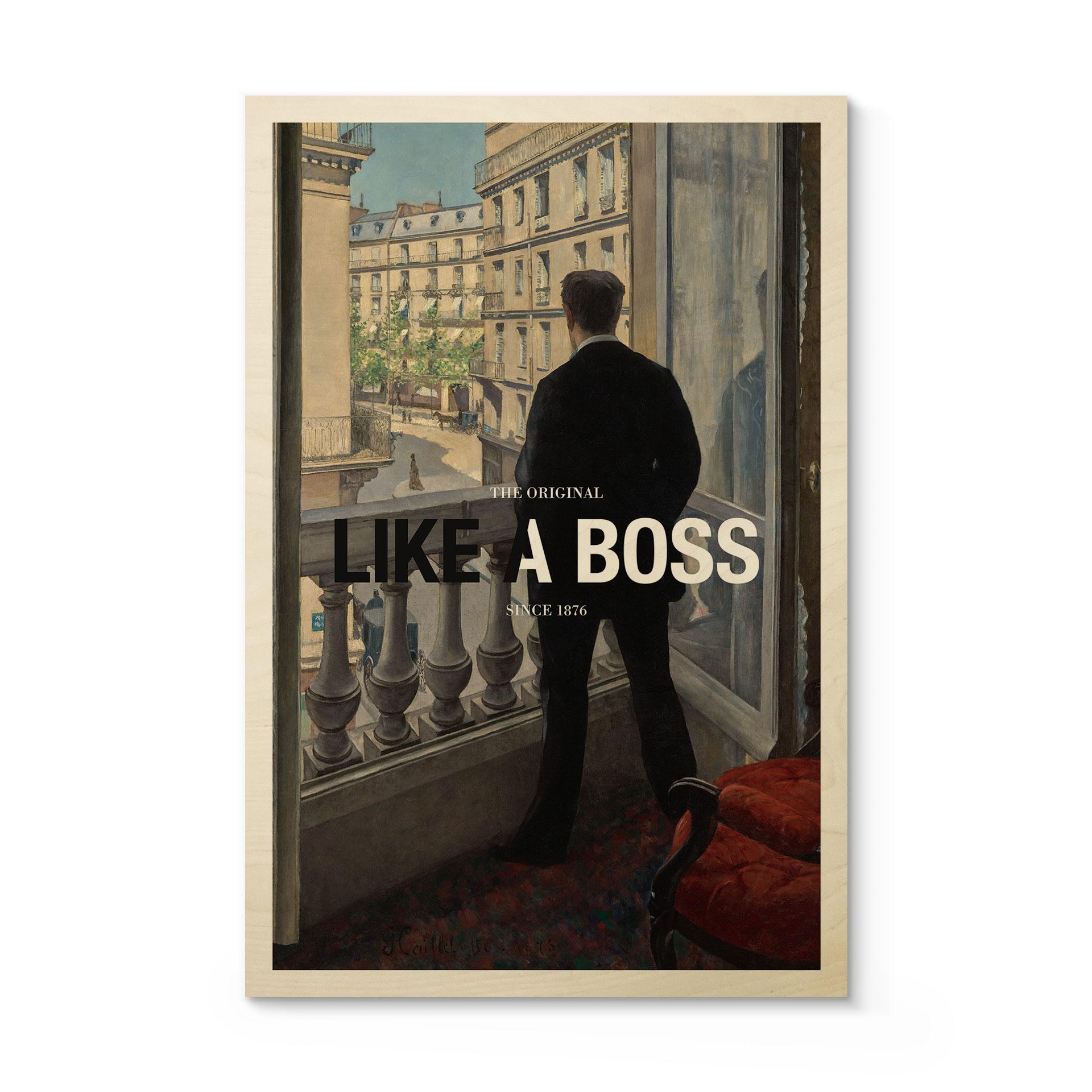 Træplakat Like a Boss - Inspireret af Caillebotte - Ung mand ved vinduet