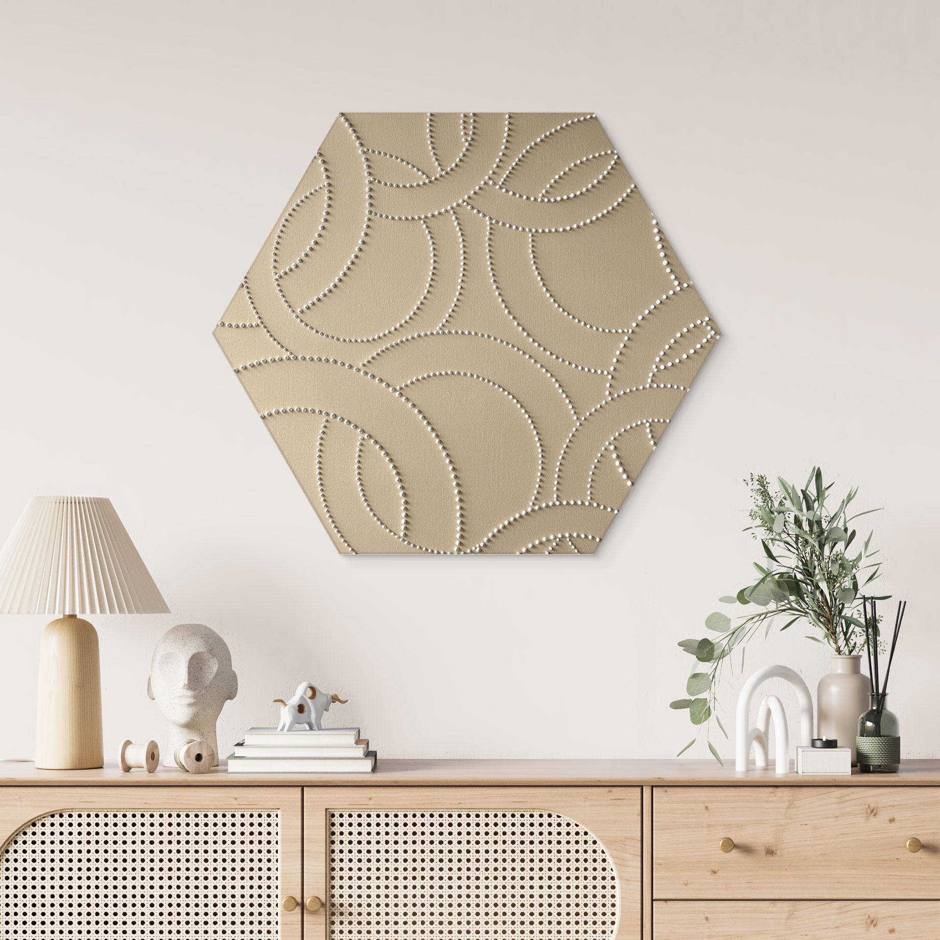 Sekskantet billede Abstrakte ringe beige - Grande - Alu-Dibond