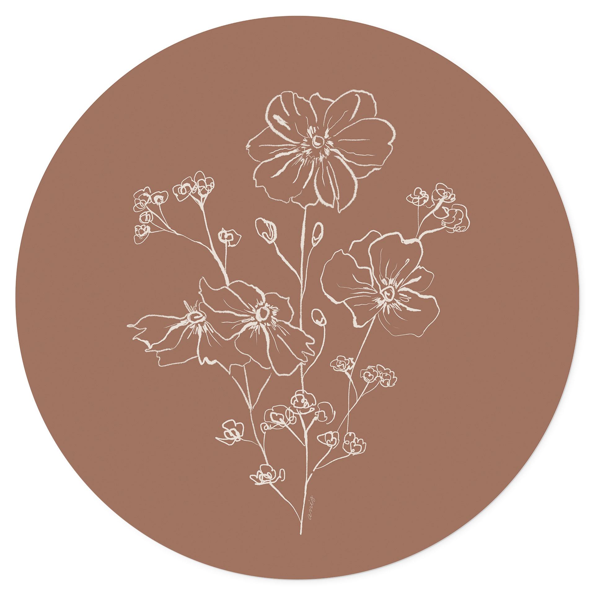 Wandtattoo Wildrosenstrauß Mocha-Mousse - Anis Illustration - Rund
