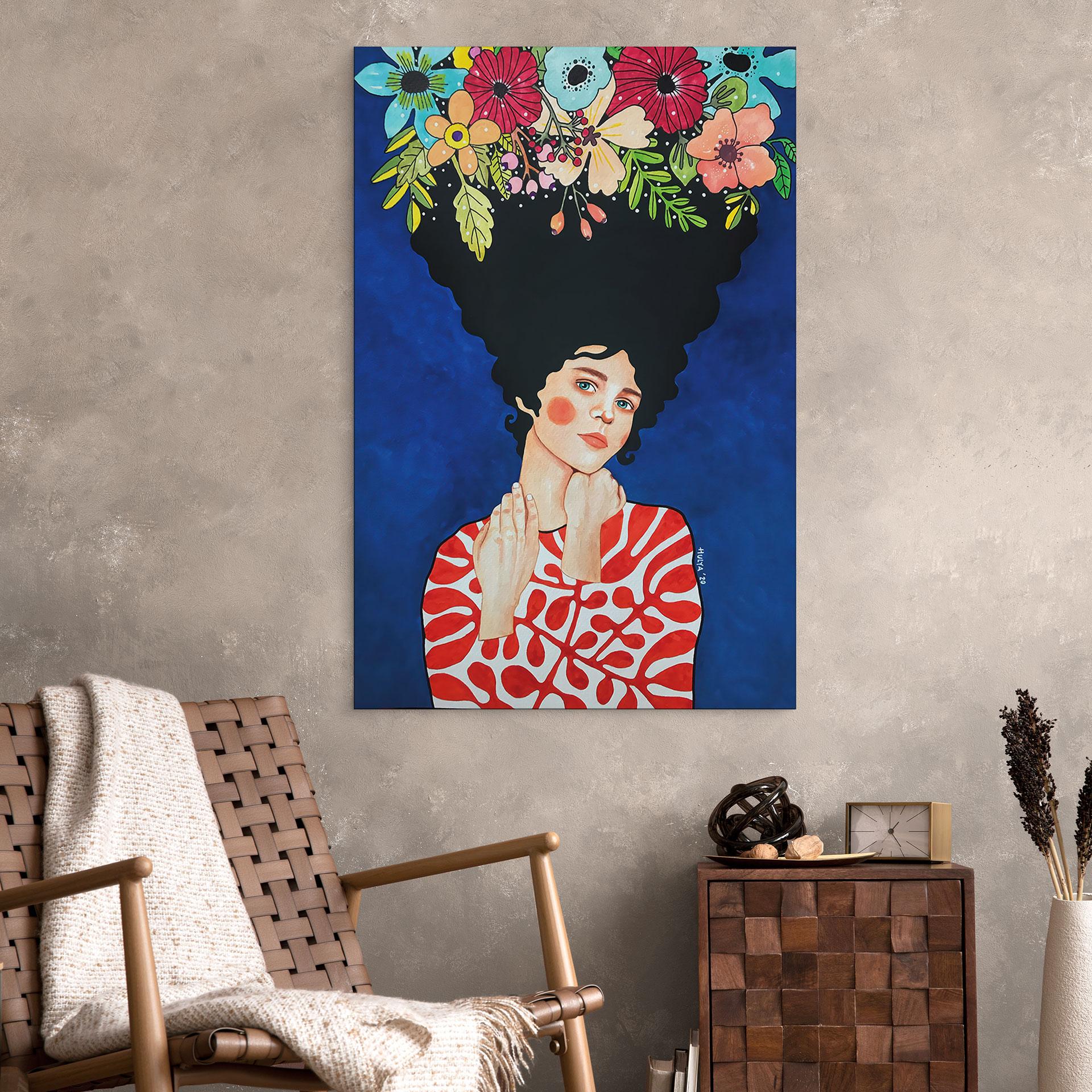 Billede Kvinde med blomster i håret - Hülya – print på aluminium (Alu-Dibond)