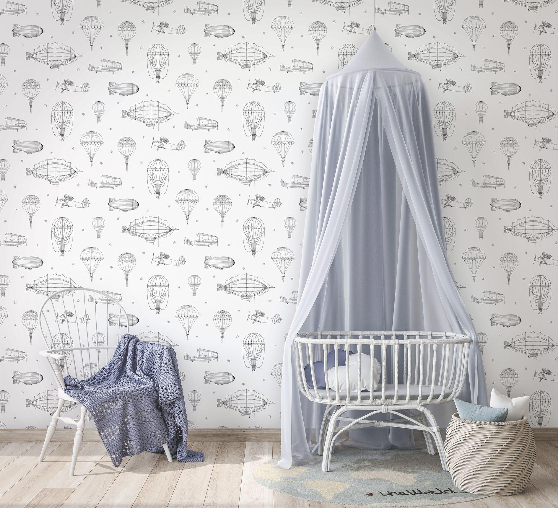 kinderbehang, vliesbehang met illustratie Kids Walls wit, zwart