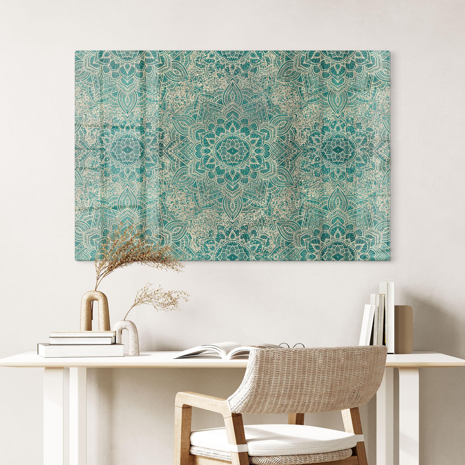 Glasbillede - Mandala Boho Guld-grøn - Bloomery Decor