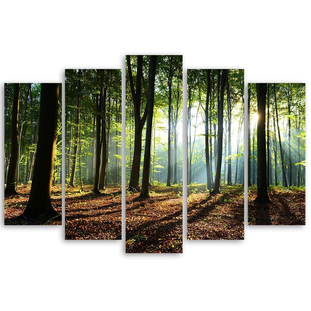 5 stykke lærredsprint, skovgrøn natur