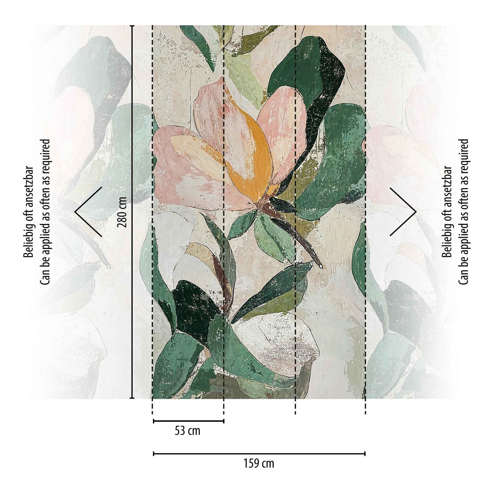 COSMOPOLITAN Fotobehang bloem crème roze groen used look Vliesbehang vintage look