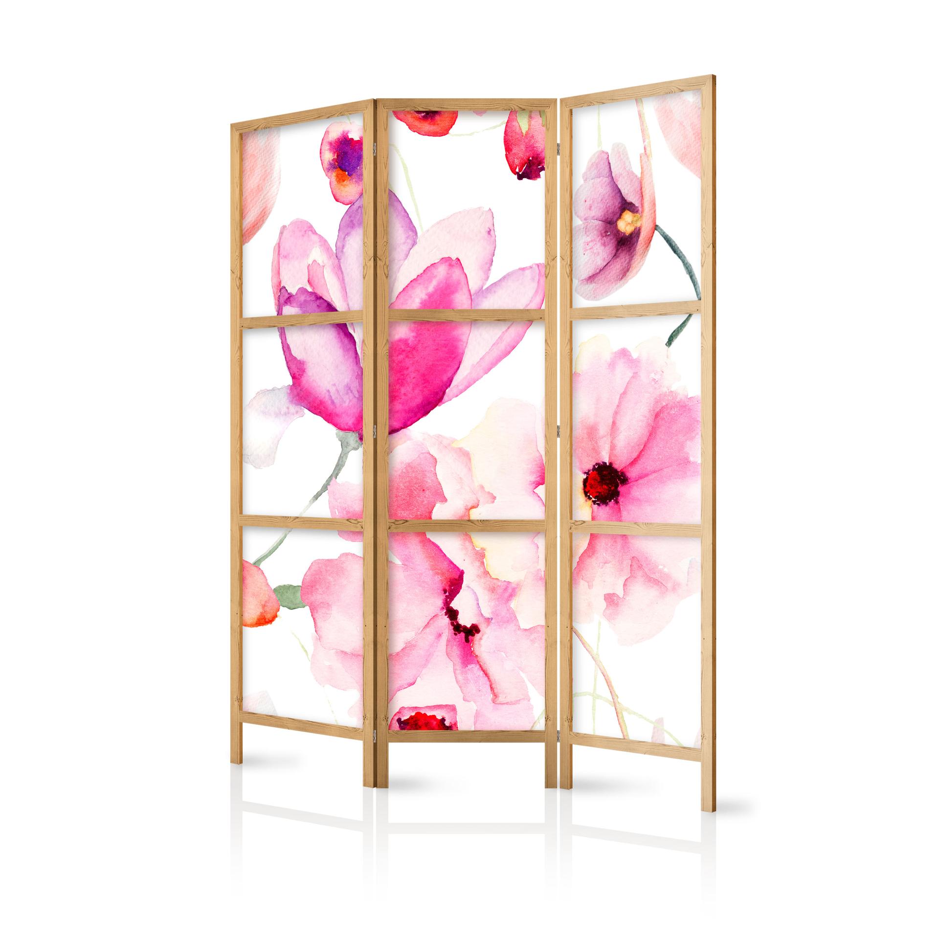 Japansk foldevæg til rumopdeling - Blomsterglæde, 3-delt
