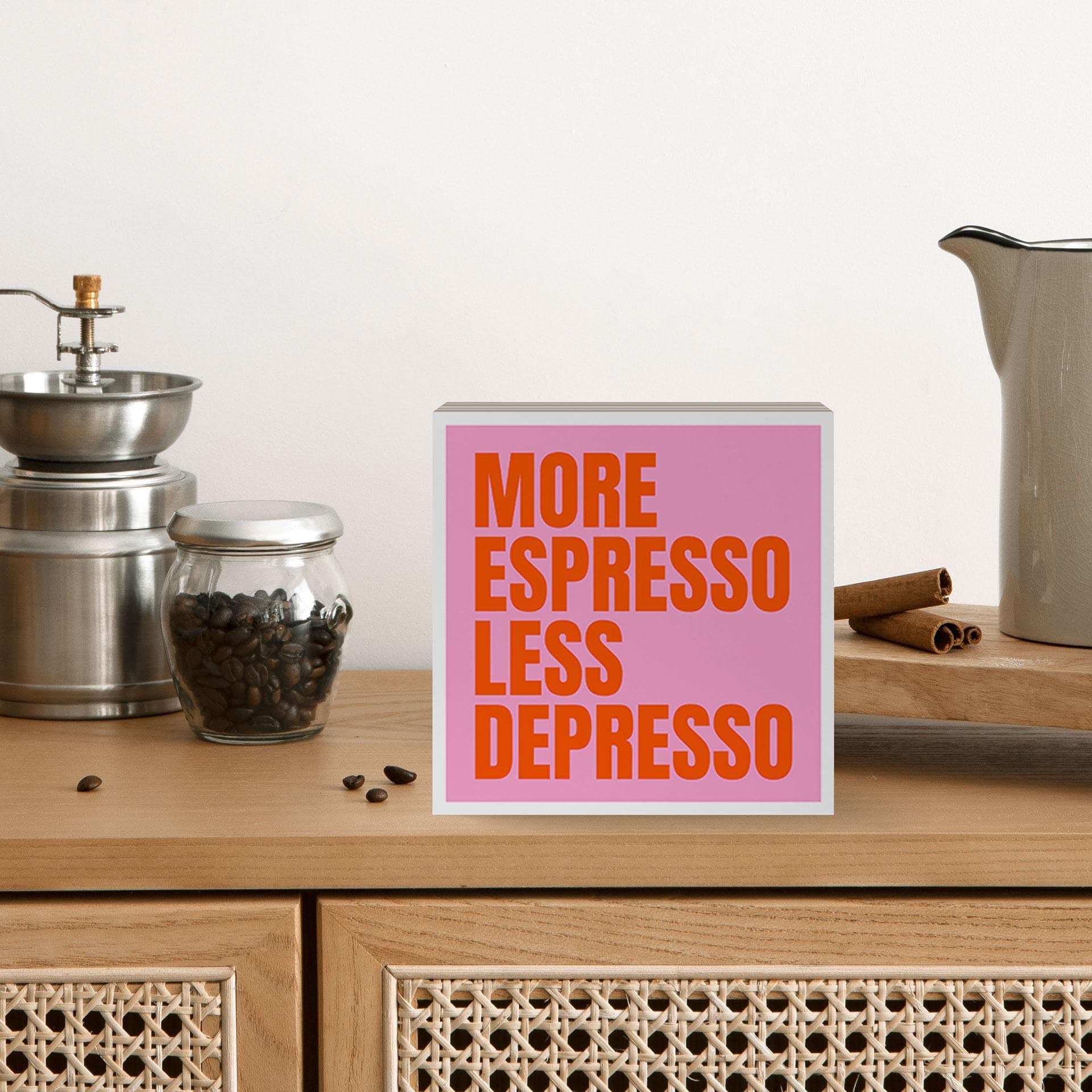 Stampa su legno da appoggiare - Più Espresso Meno Depresso - Fritsch - 15x15 cm