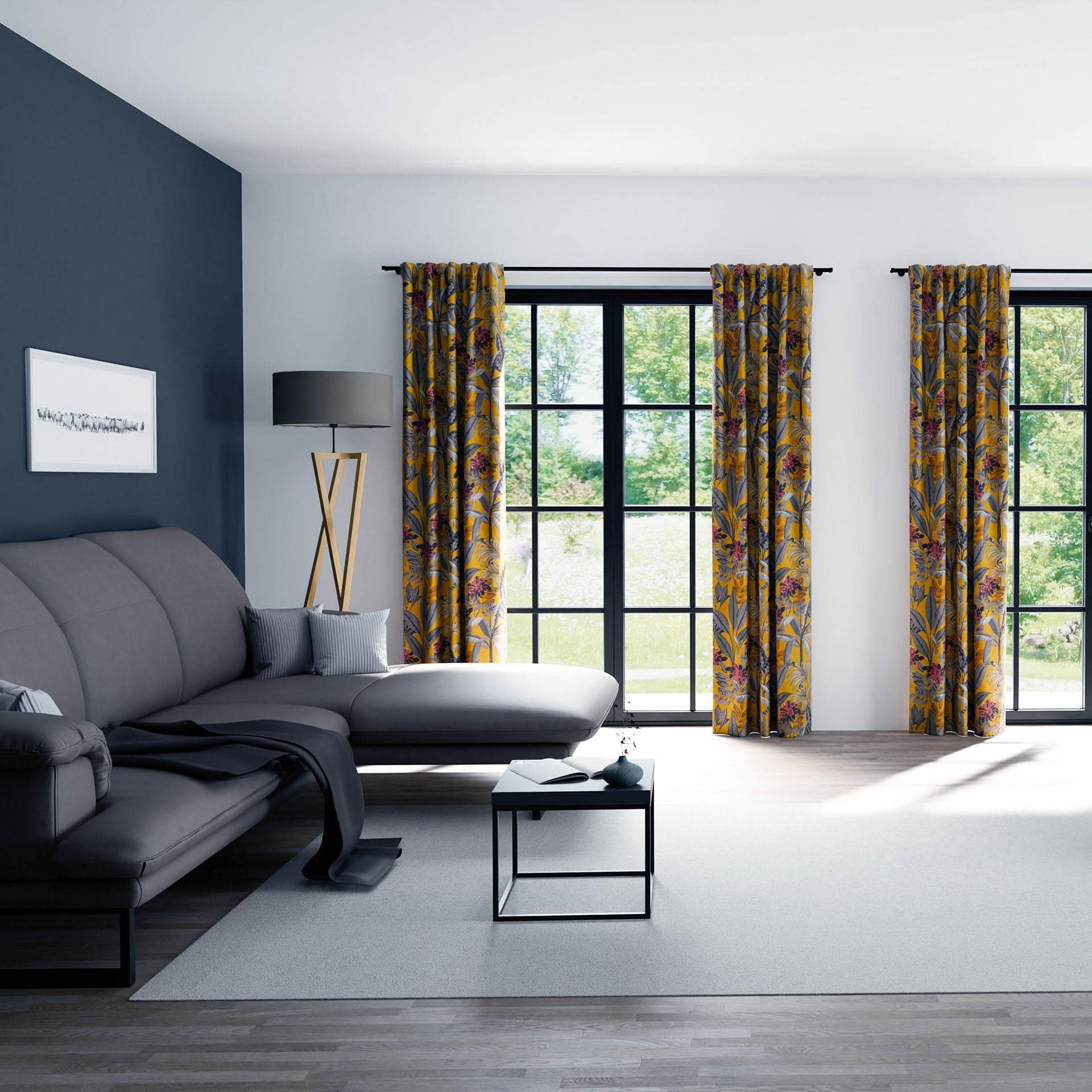 Homing Vorhang mit verdeckten Schlaufen Kelani safran -  2.45 x 1.4 m