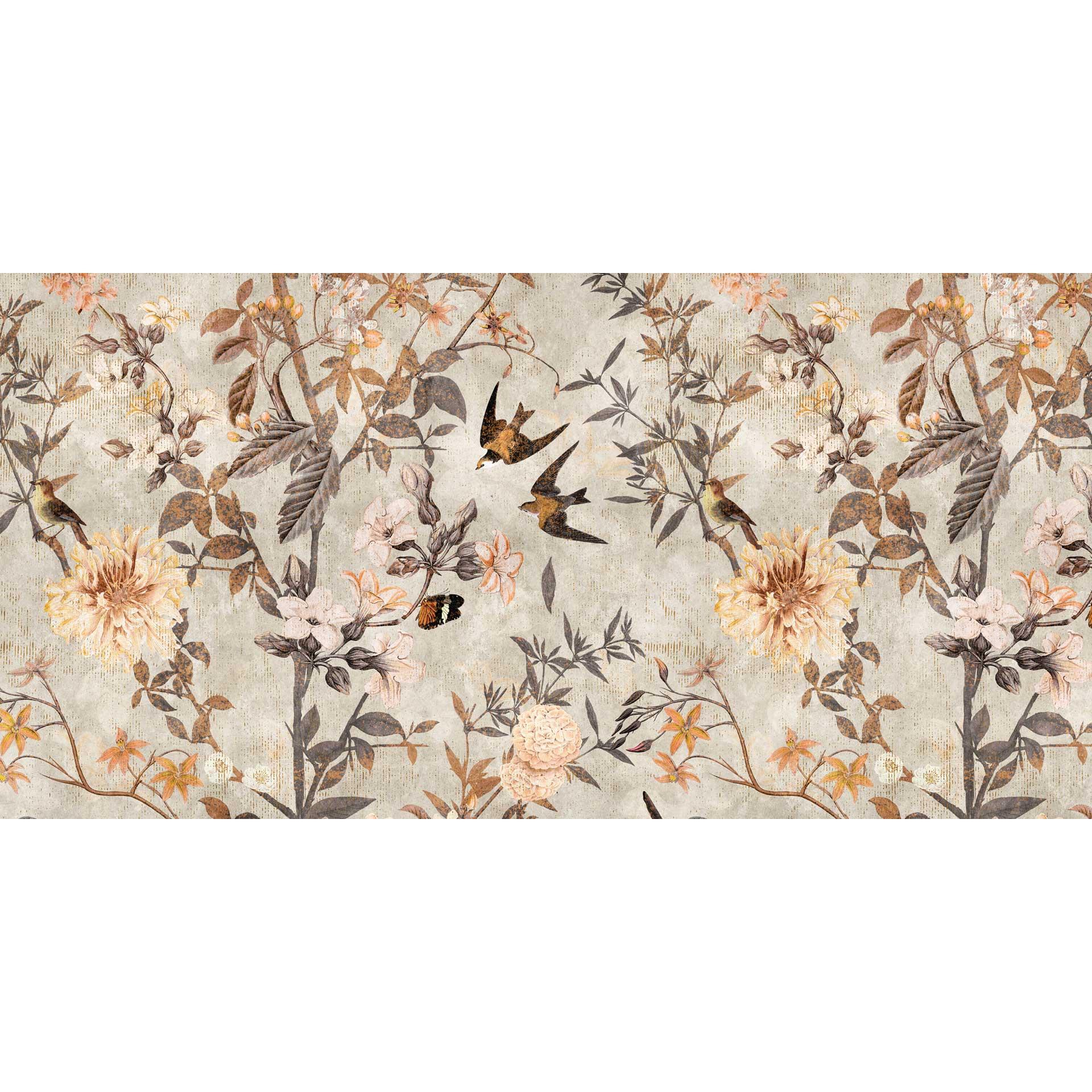 Botanisch fotobehang met vogels - Antiek vliesbehang design