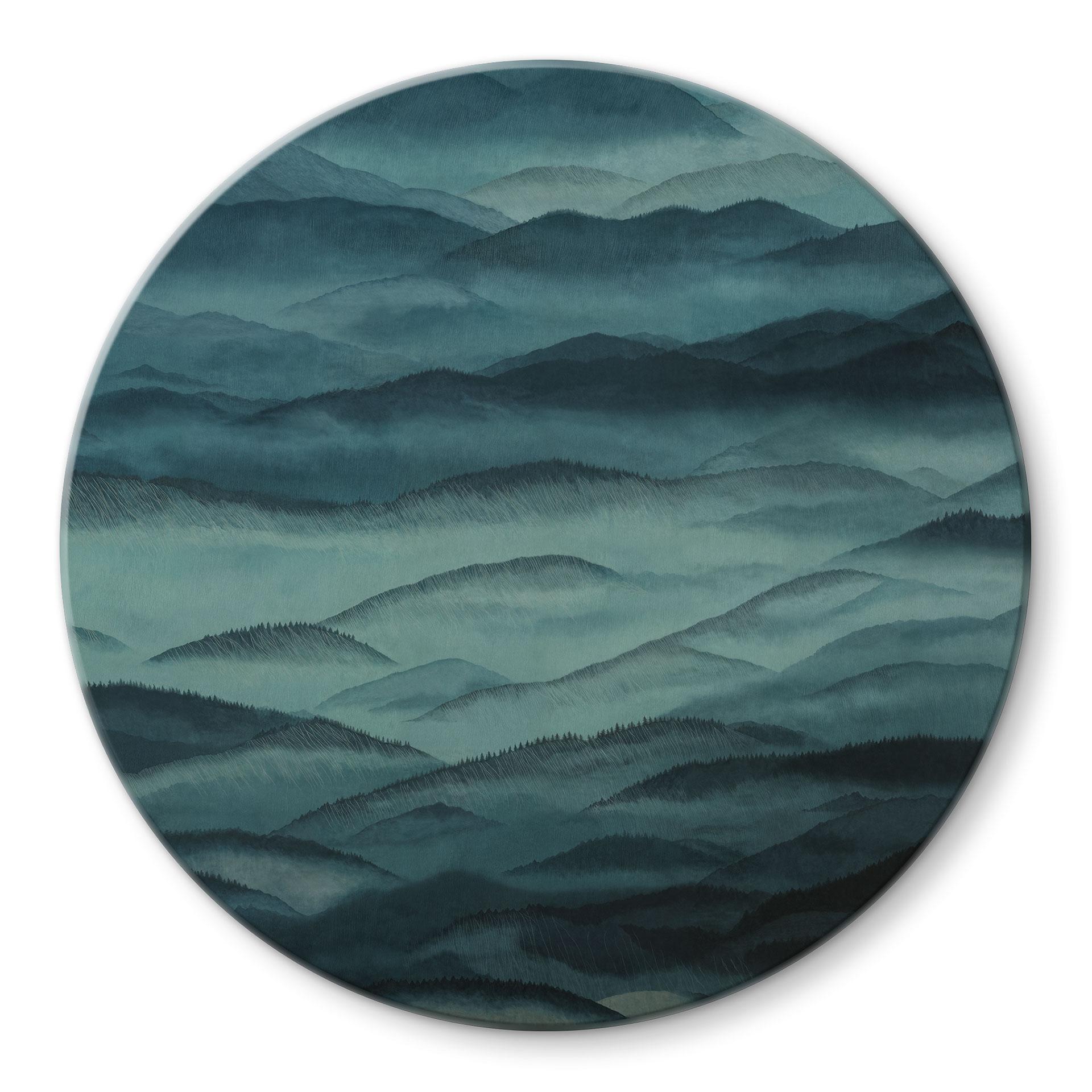Stampa su Vetro Roerich Hills - Paesaggio Montano Blu - Sir Edward x Grigory Gladarev - Rotondo