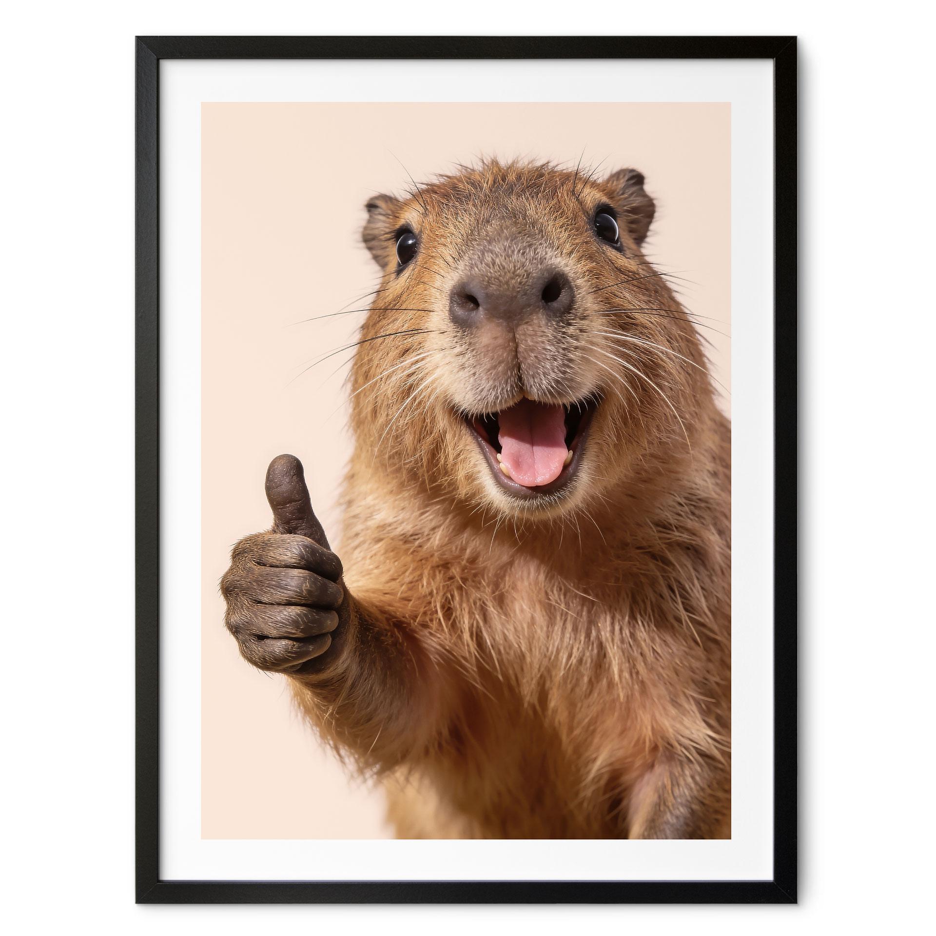 Glad Capybara-plakat med tommelfingre op