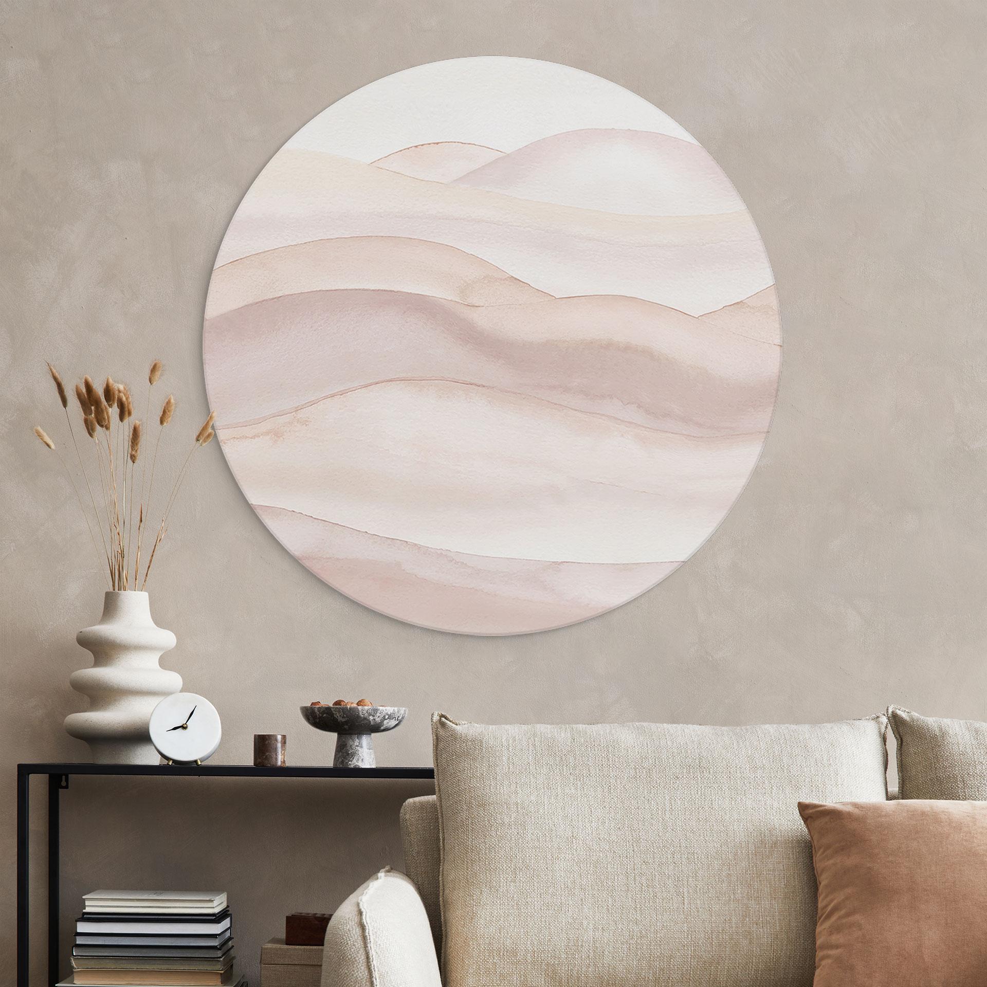 Billede af blide bakker i akvarel - Bloomery Decor - rund – print på aluminium (Alu-Dibond)