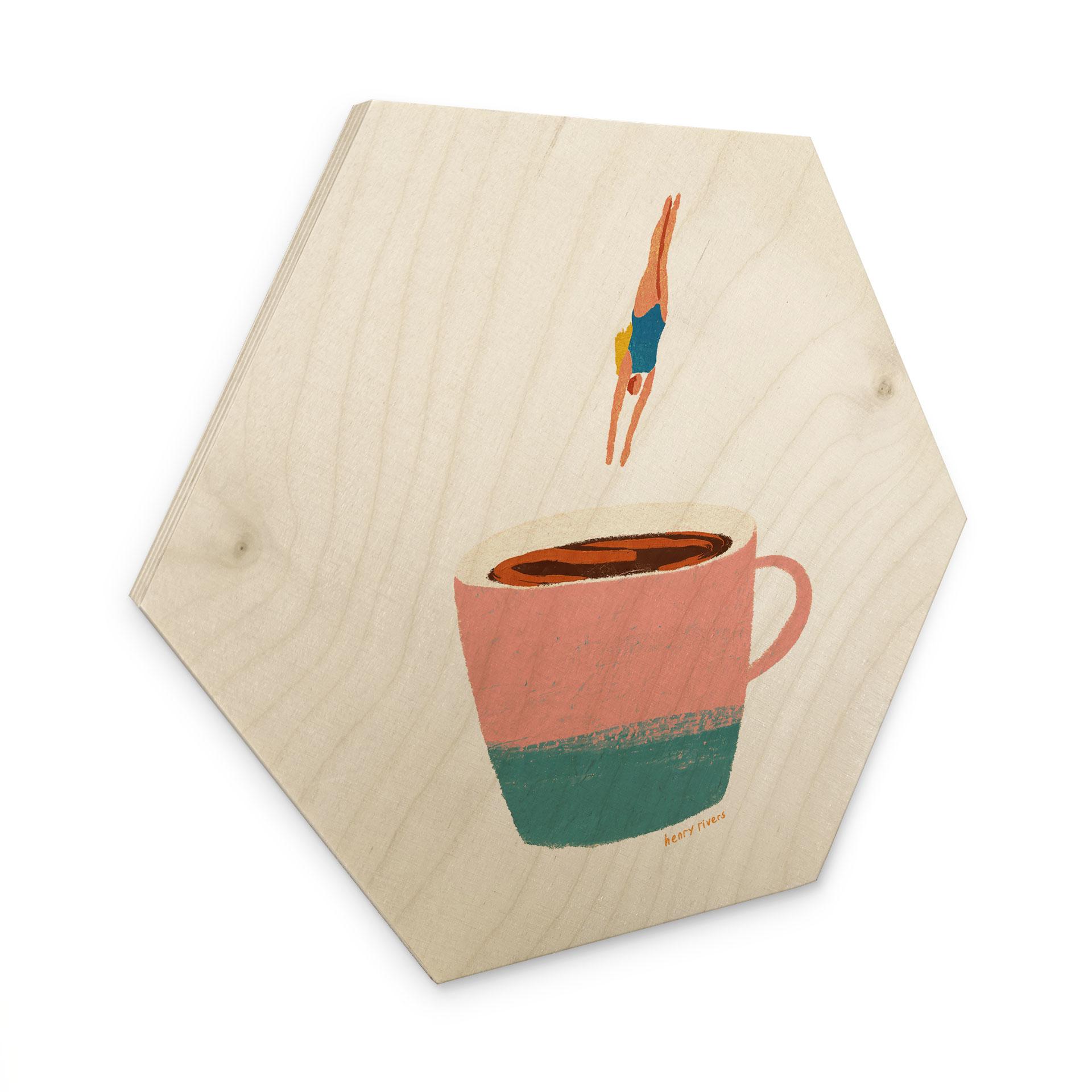 Hexagone Tableau sur bois Plongeon dans le café - Rivers