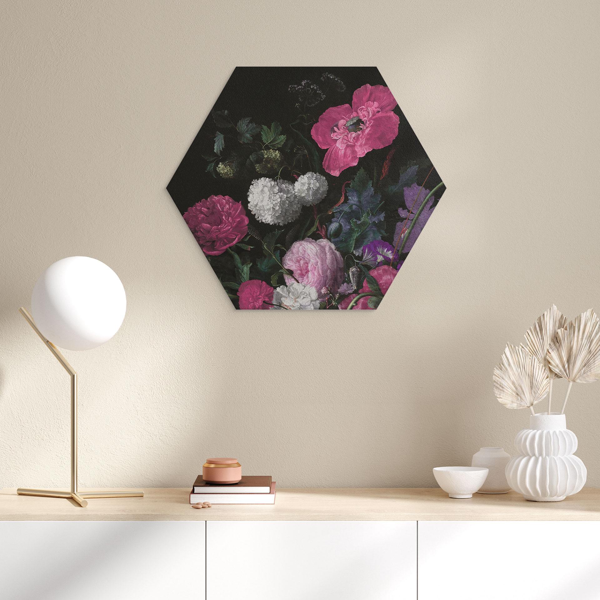 Sekskantet billede Blomsterbuket i mignon-stil - Bloomery Decor - aluminium dibond