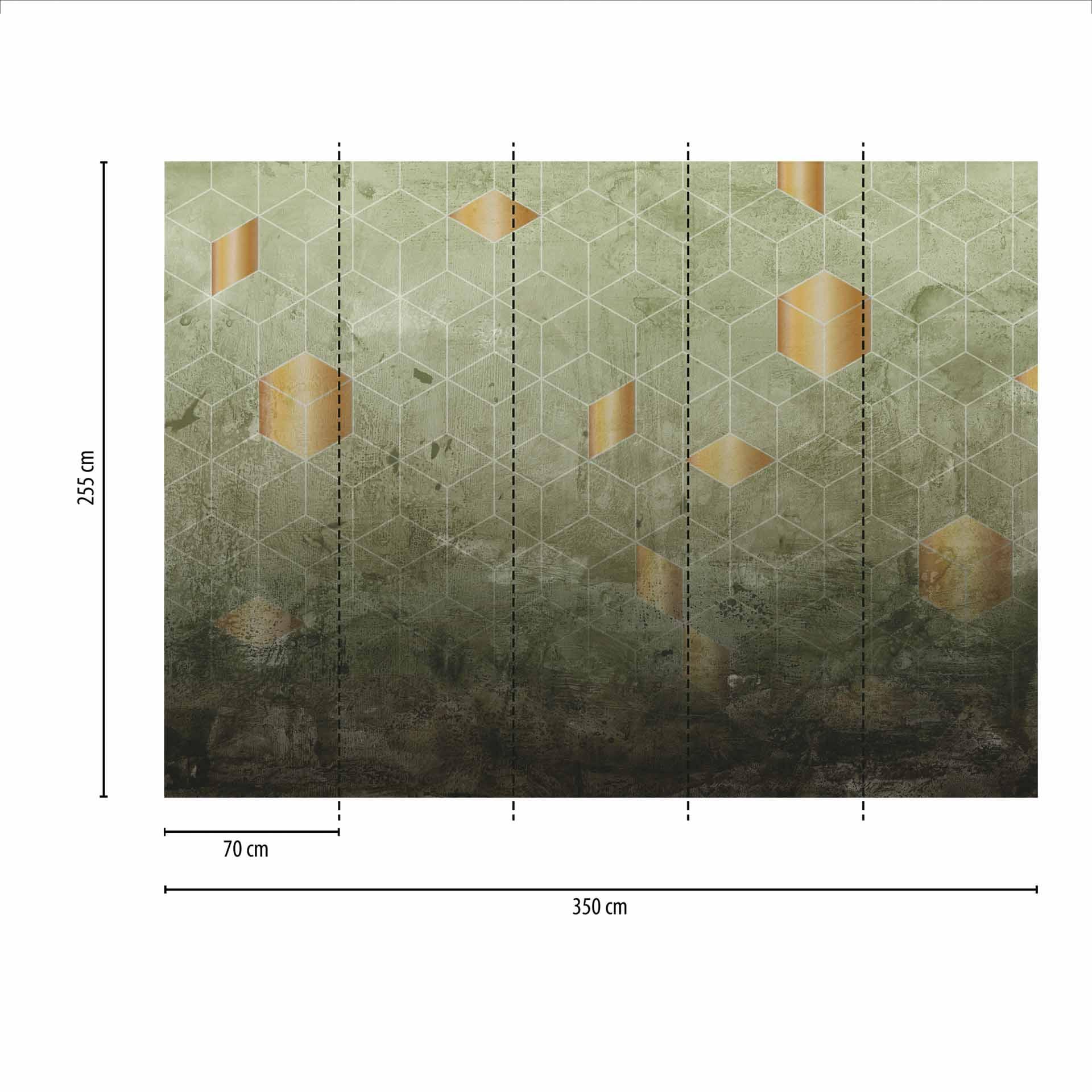 design behang DTiles1 in groen brons - vliesbehang Designwalls 2 - 2,55 x 3,5 m