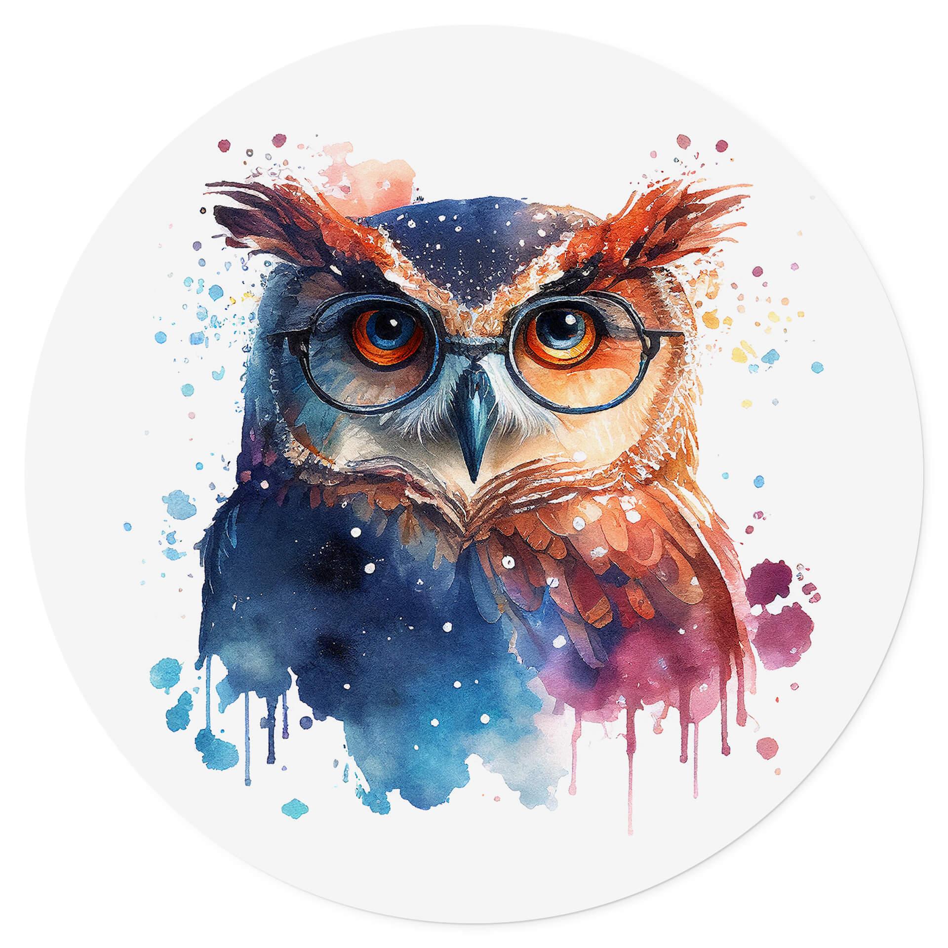Wandtattoo Heine - Intelligente Eule mit Brille - Astro Cruise - Rund