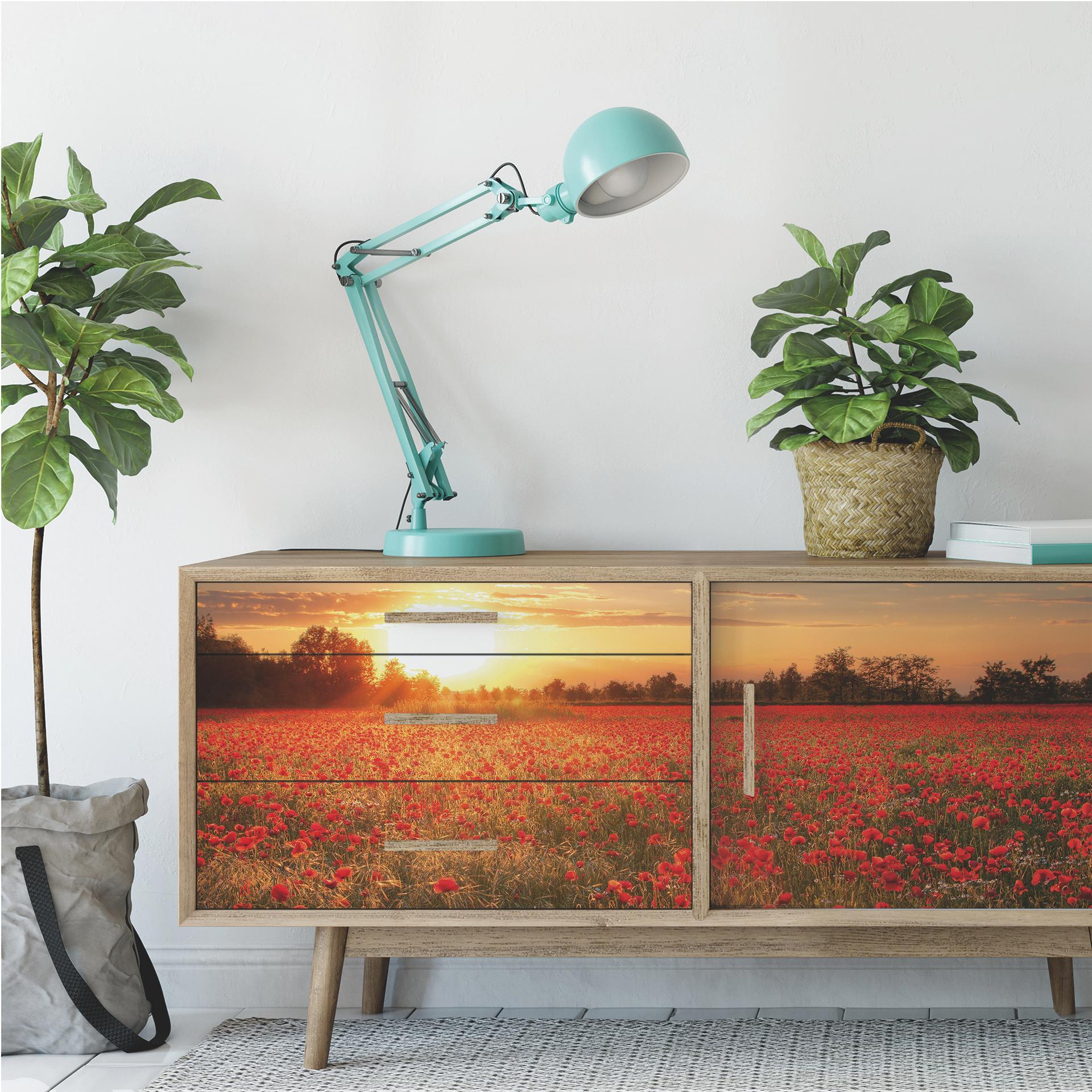 Wallprint W - Mohnfeld im Sonnenuntergang - Panorama
