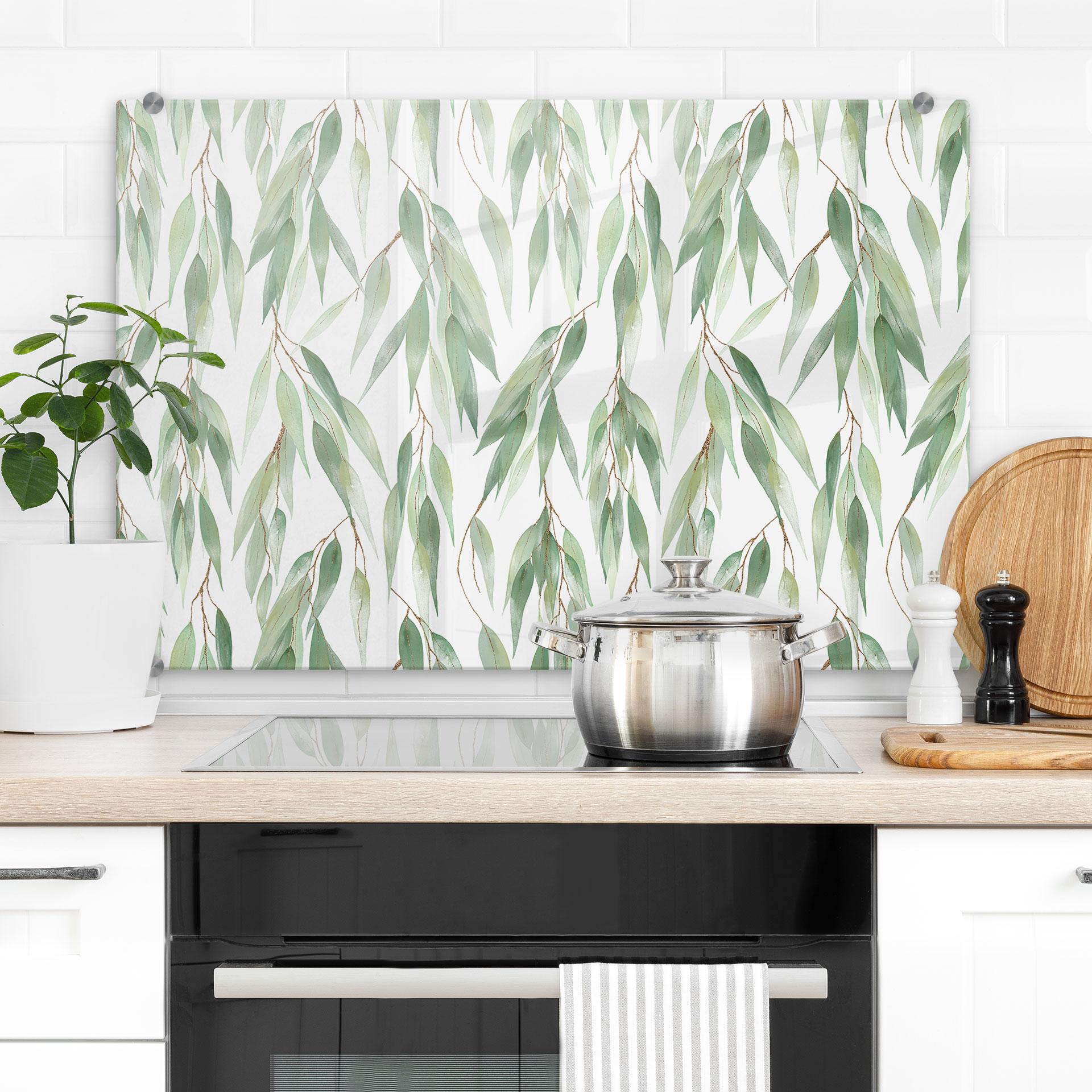 Stænkplade Grene med grønne blade - UN Designs
