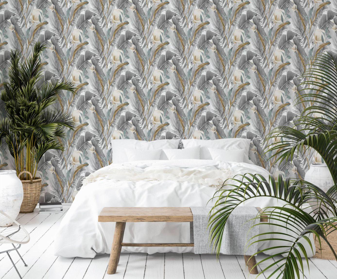 Bloemen behang vliesbehang Spirit of Jungle grijs, bruin
