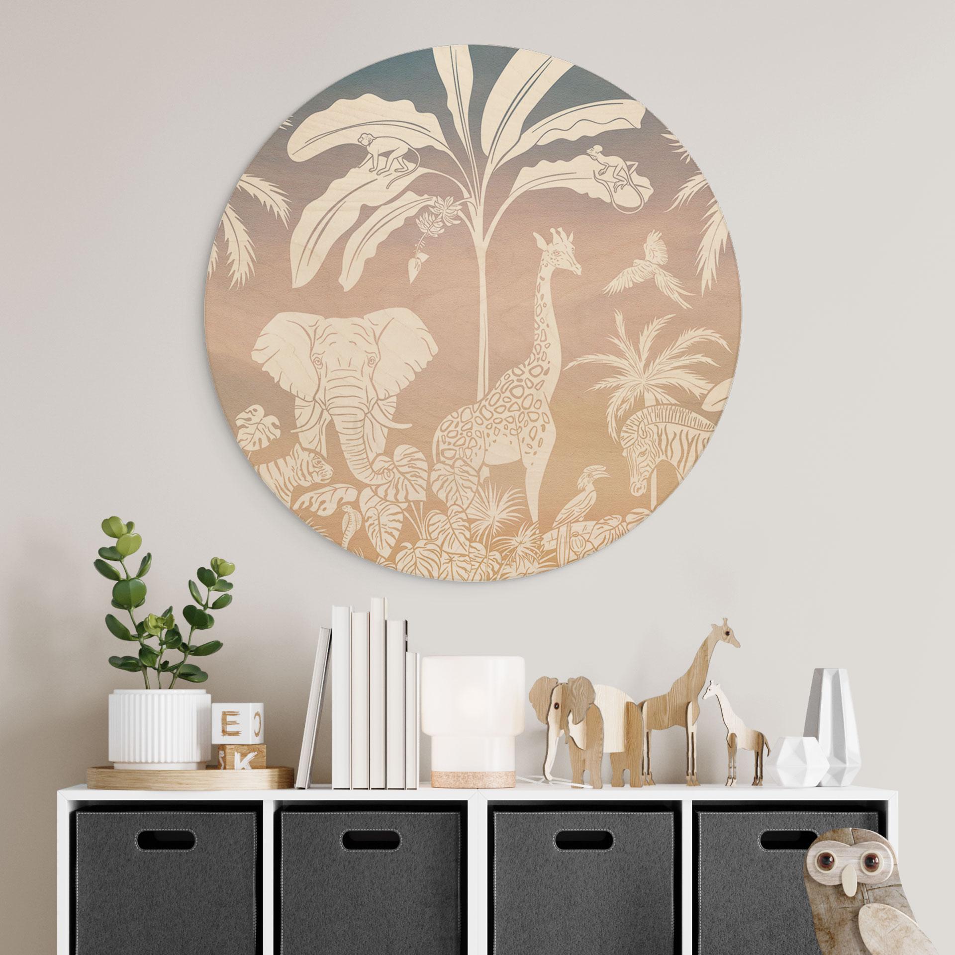 Billede af træ jungleparadis med vilde dyr - Ombre - Kikki Belle - Rund