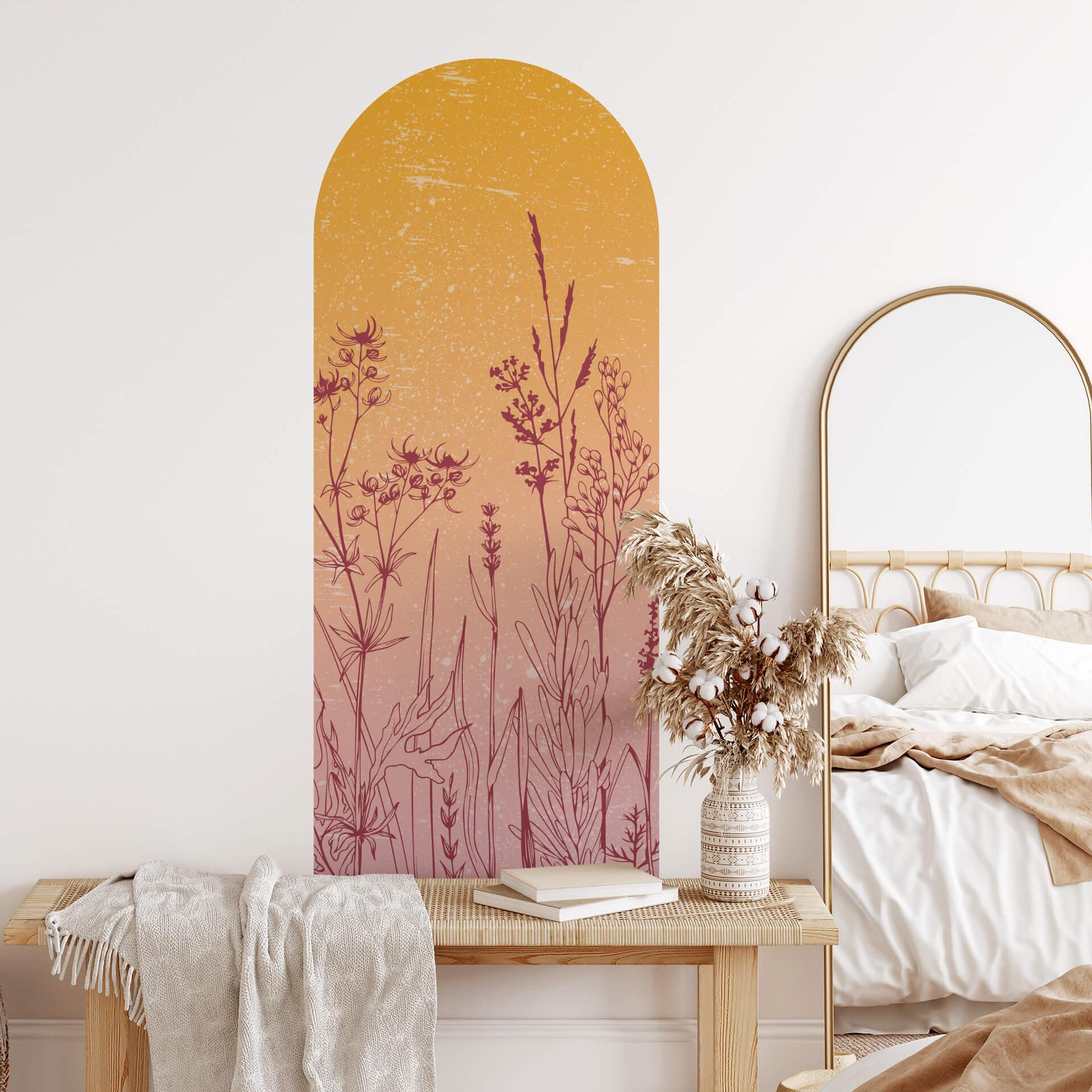 Wall Sticker Rundbue markblomster orange-pink