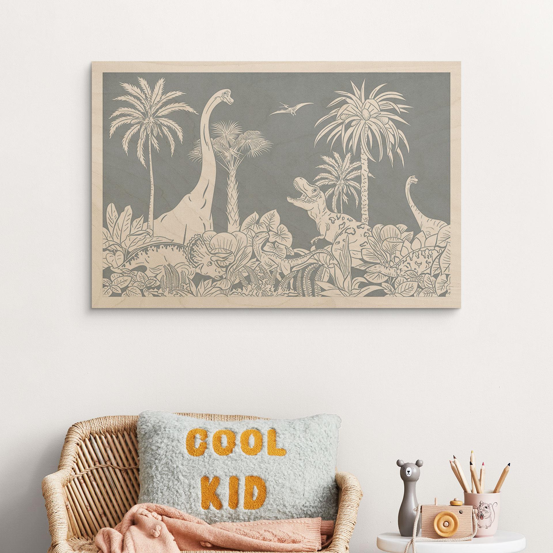 Holzbild Im Land der Dinosaurier - Blau - Kikki Belle