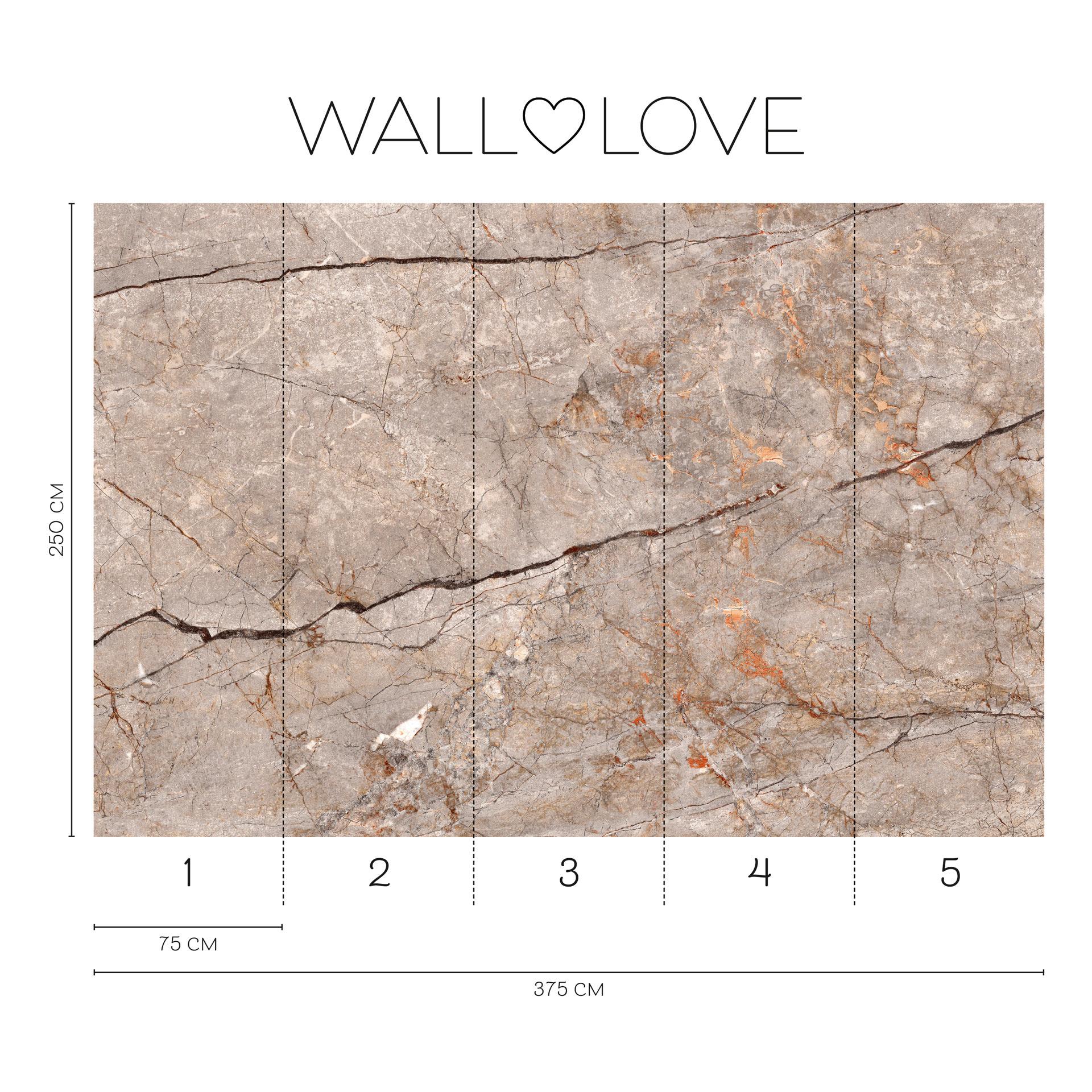 Fotobehang beige grijs bruin - Vliesbehang 3,75 m x 2,50 m steeneffect edel