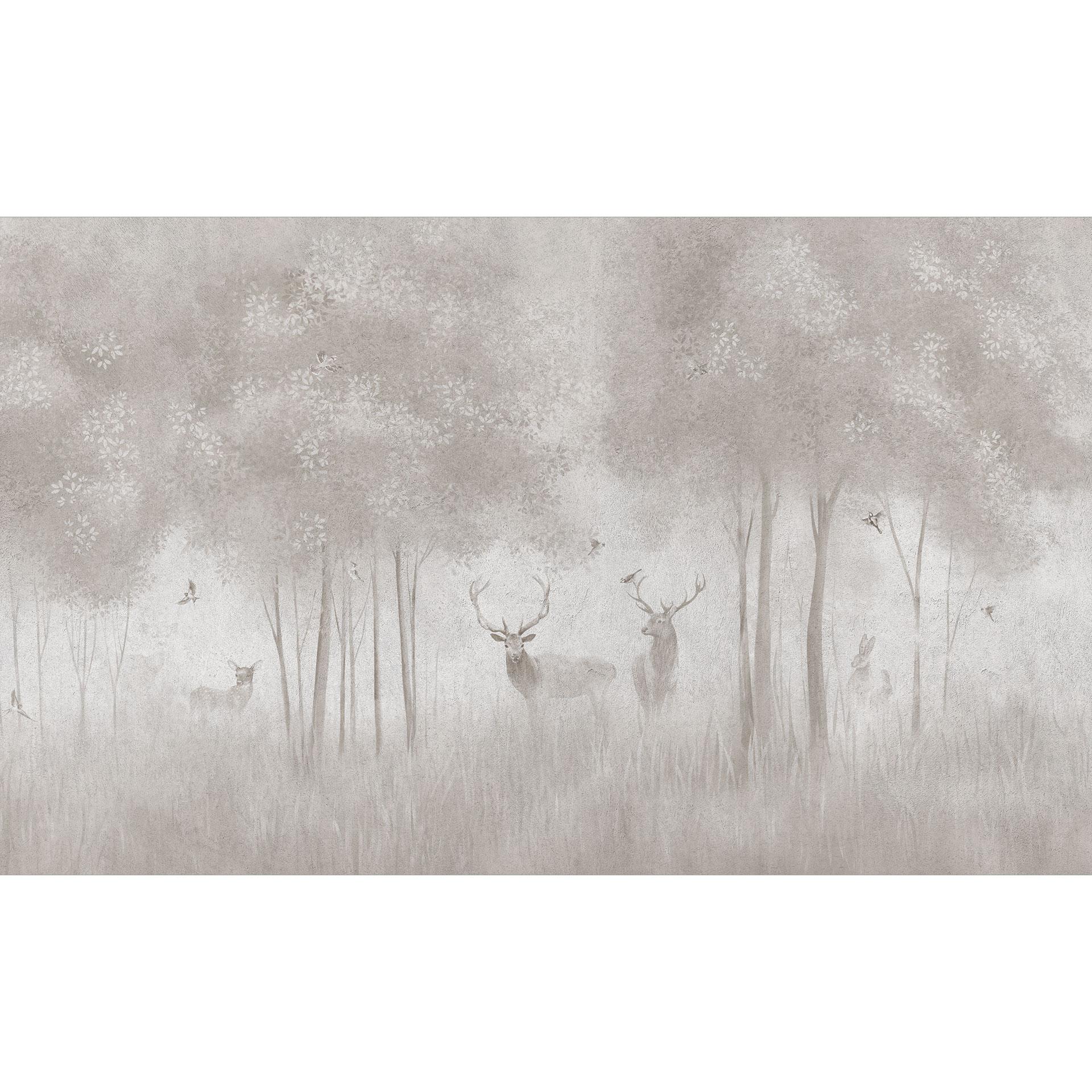 Fototapete Waldtapete Hirsche im Nebelwald - Ms Tiff