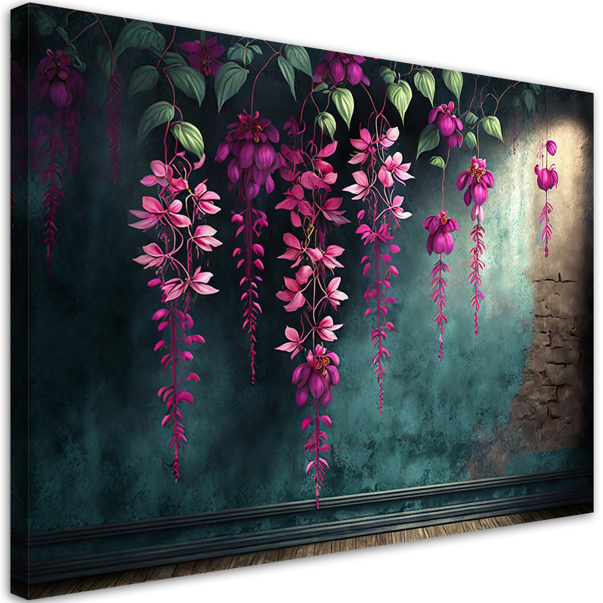 Leinwandbild Hängende Blumen auf Betonhintergrund