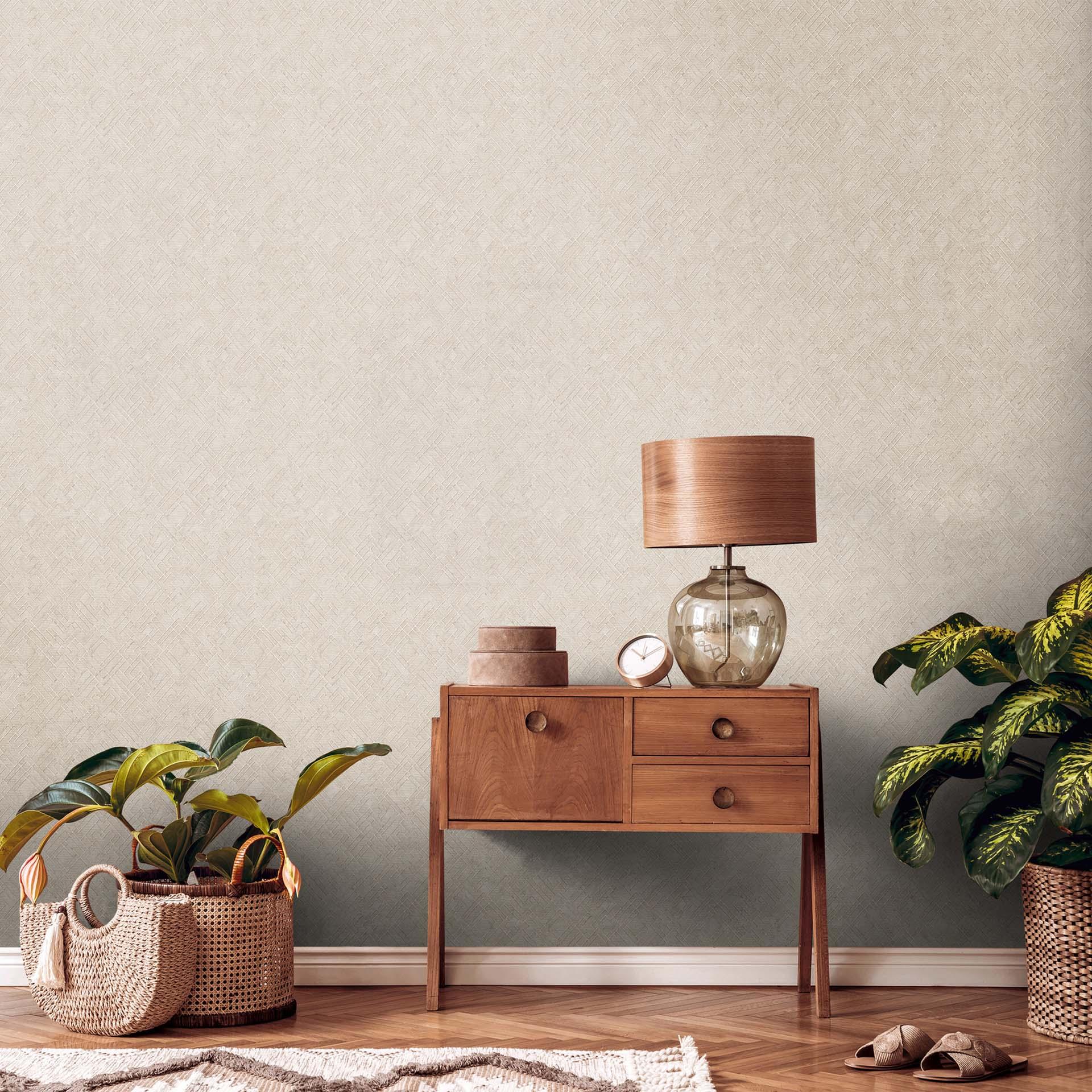 vliesbehang grafisch patroon beige - design behang vlies voor slaapkamer, woonkamer