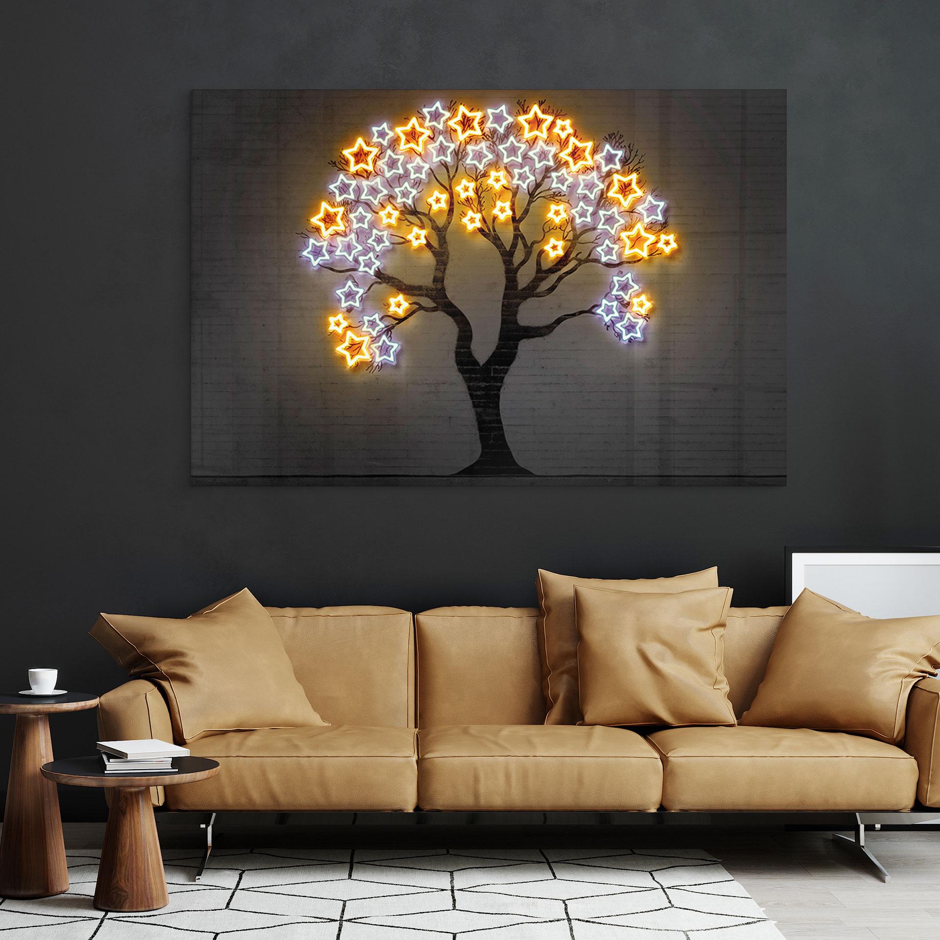 Akrylbillede Træ med stjerner | Kunst i neondesign - Mielu
