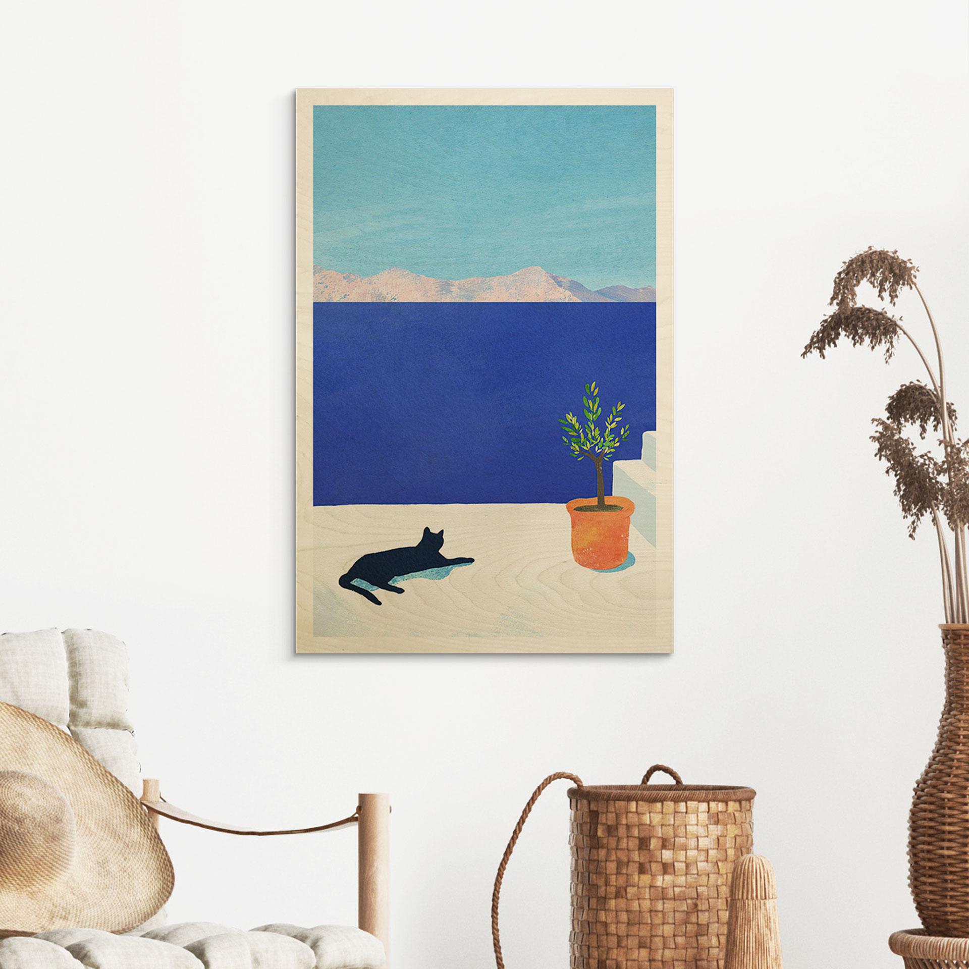 Holzbild Siesta mit Katze am Meer - Rivers