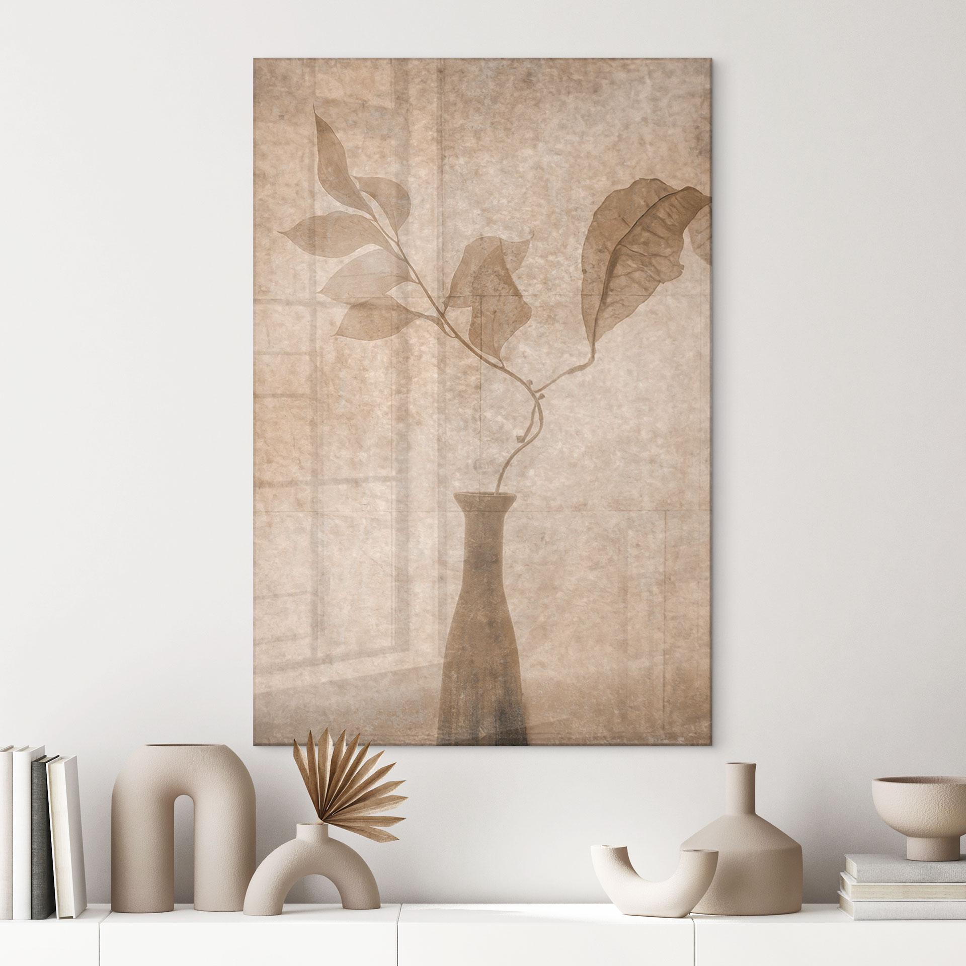 Acrylglasbild Stillleben mit herbstlichen Blättern in Beige - Tokarev