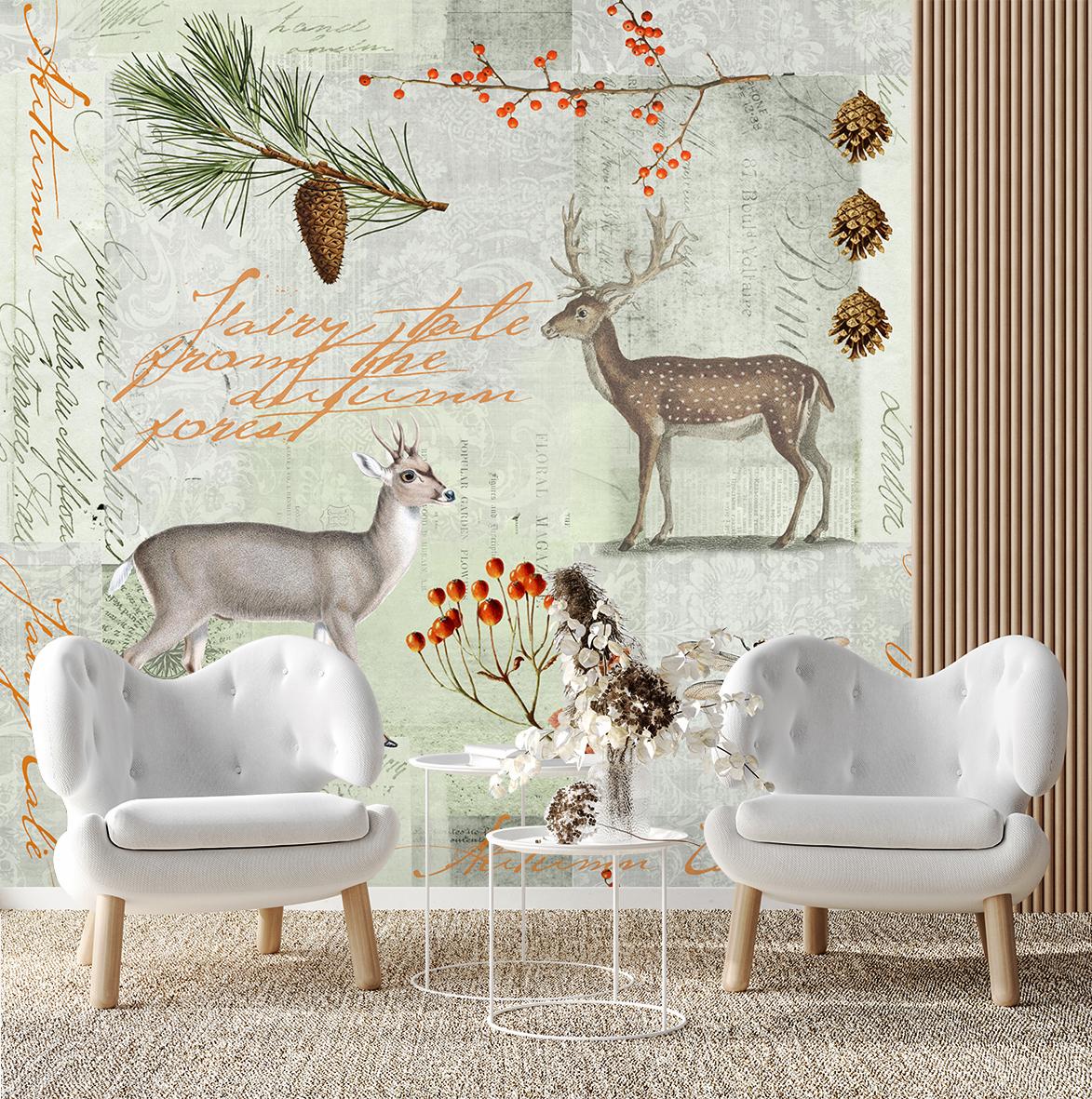 Fototapete, Hirsche Abstrakt Hintergrund Shabby Chic Stil - Andrea Haase