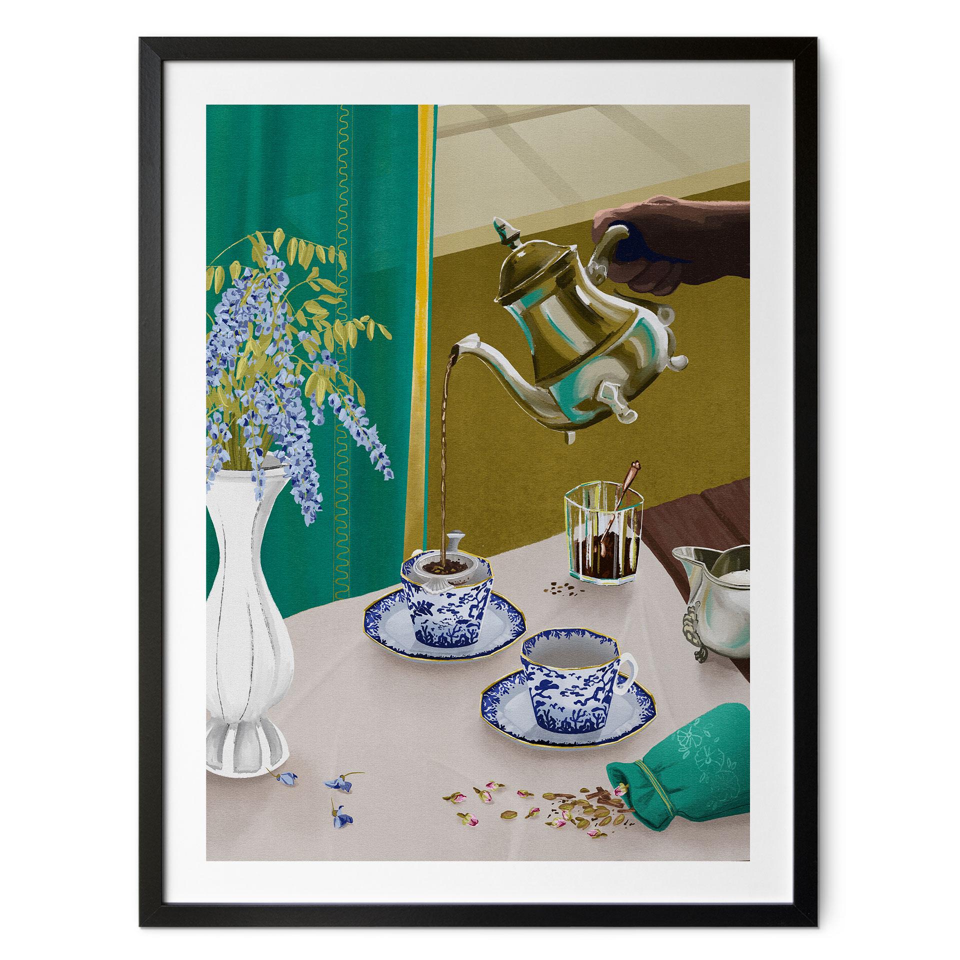 Plakat tepause med blåt porcelæn - Goed Blauw