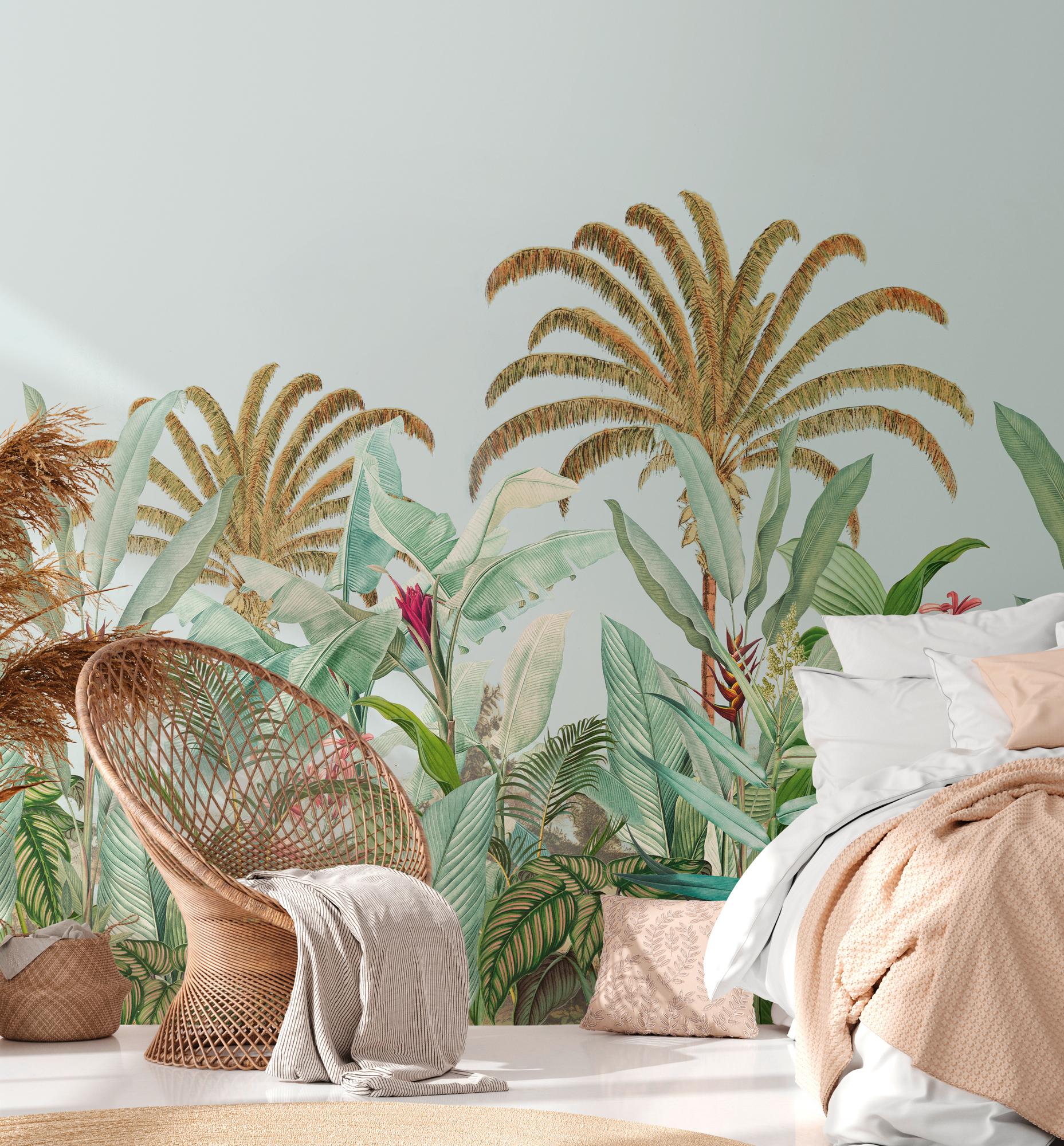jungletapet blågrøn - non-woven tapet botanisk Livingwalls - mat og glat