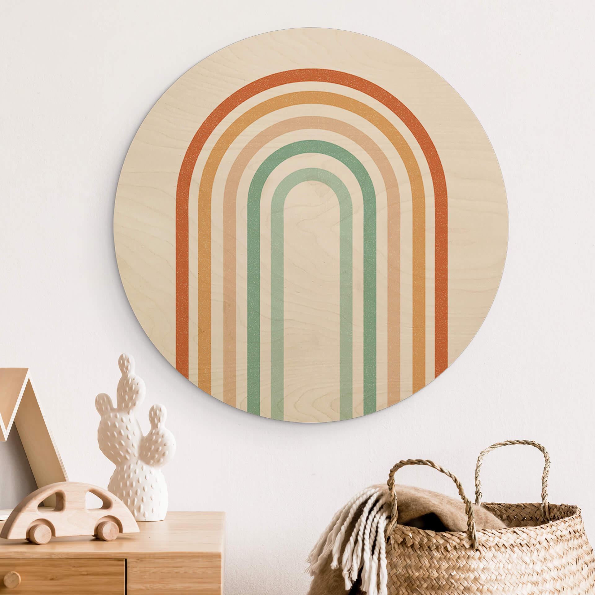 Væg cirkel træ Boho Rainbow