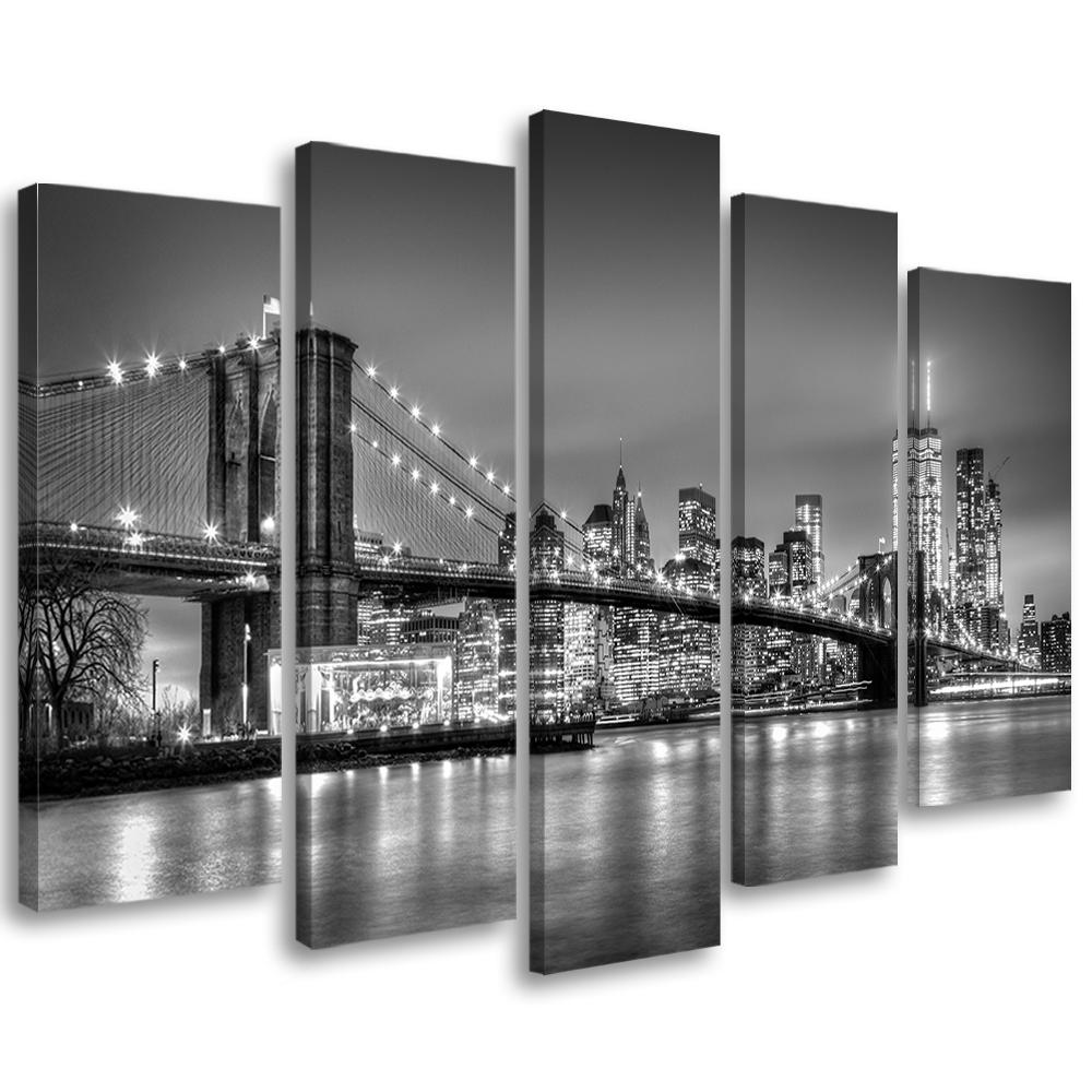 5 stykke lærredstryk, New York om natten