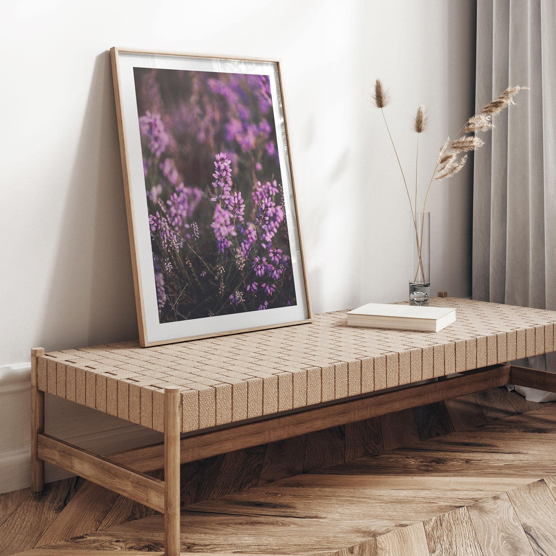 Plakat med lilla lyngblomster i varmt lys - Annie