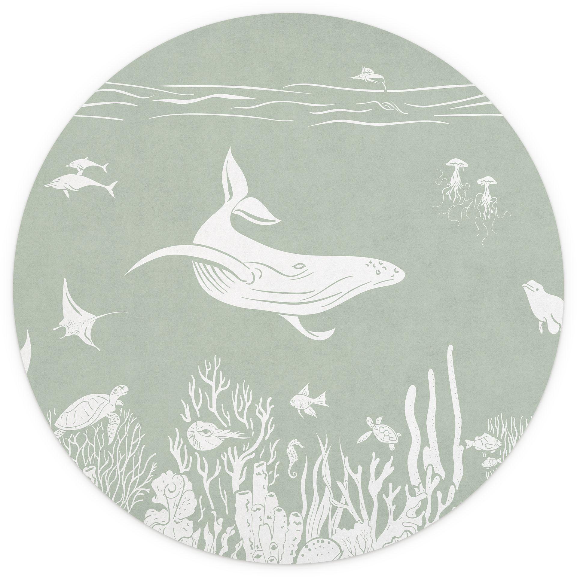 Koraalrif en zeedieren - Een reis in het groen - Kikki Belle - Rondje - vliesbehang/zelfklevend vlie