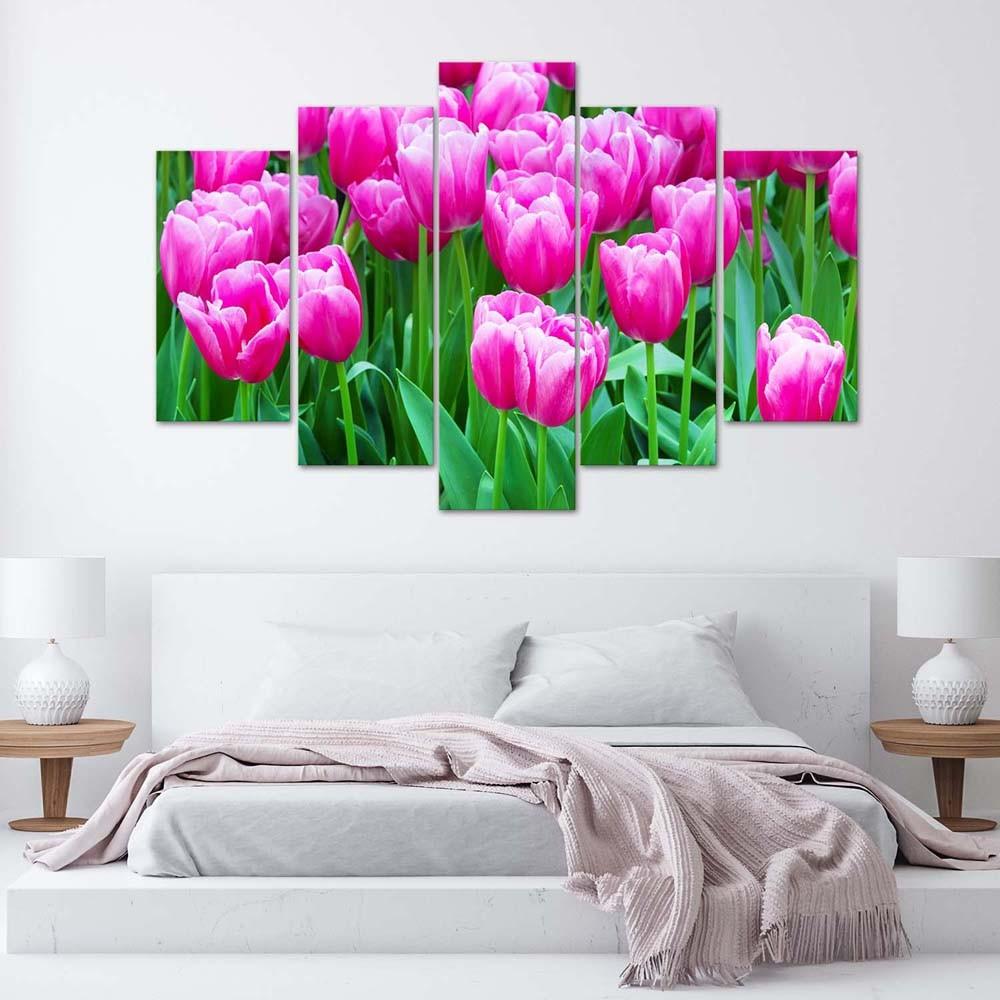 5-delige canvasprint, roze tulpen