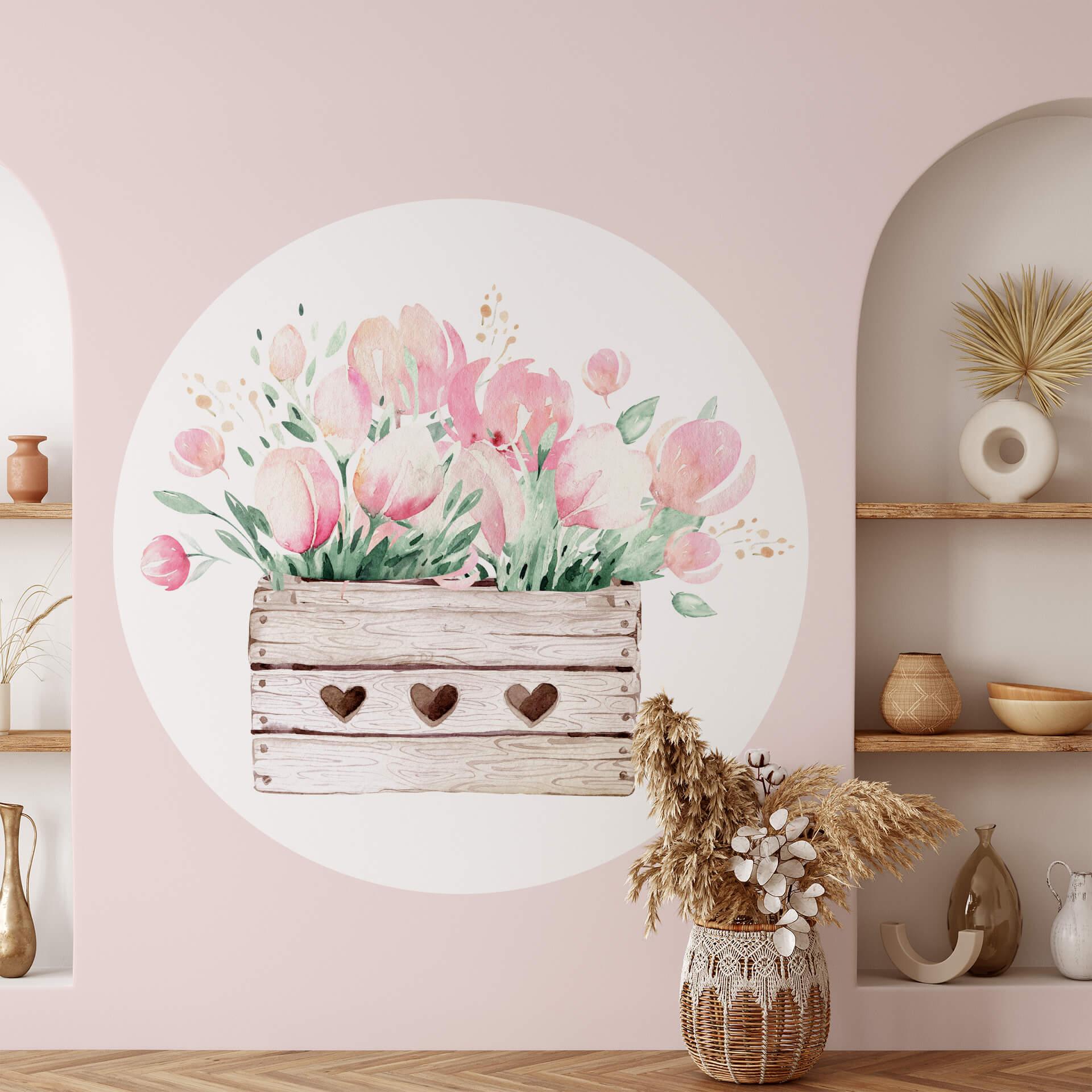 Sticker mural Kvilis - Vœux de printemps et tulipes - Rond
