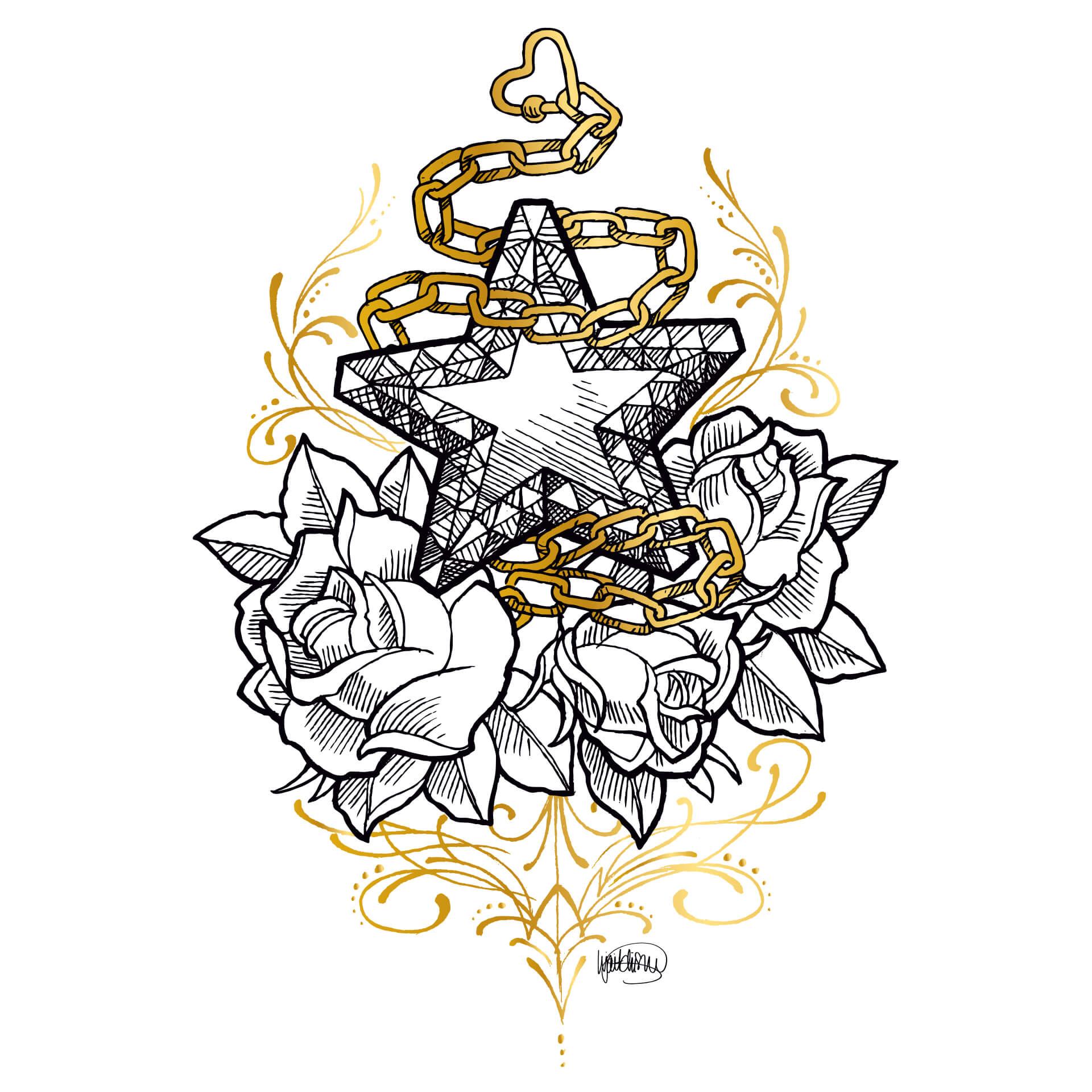 Cuadro de ventana LA Ink estrella sobre rosas