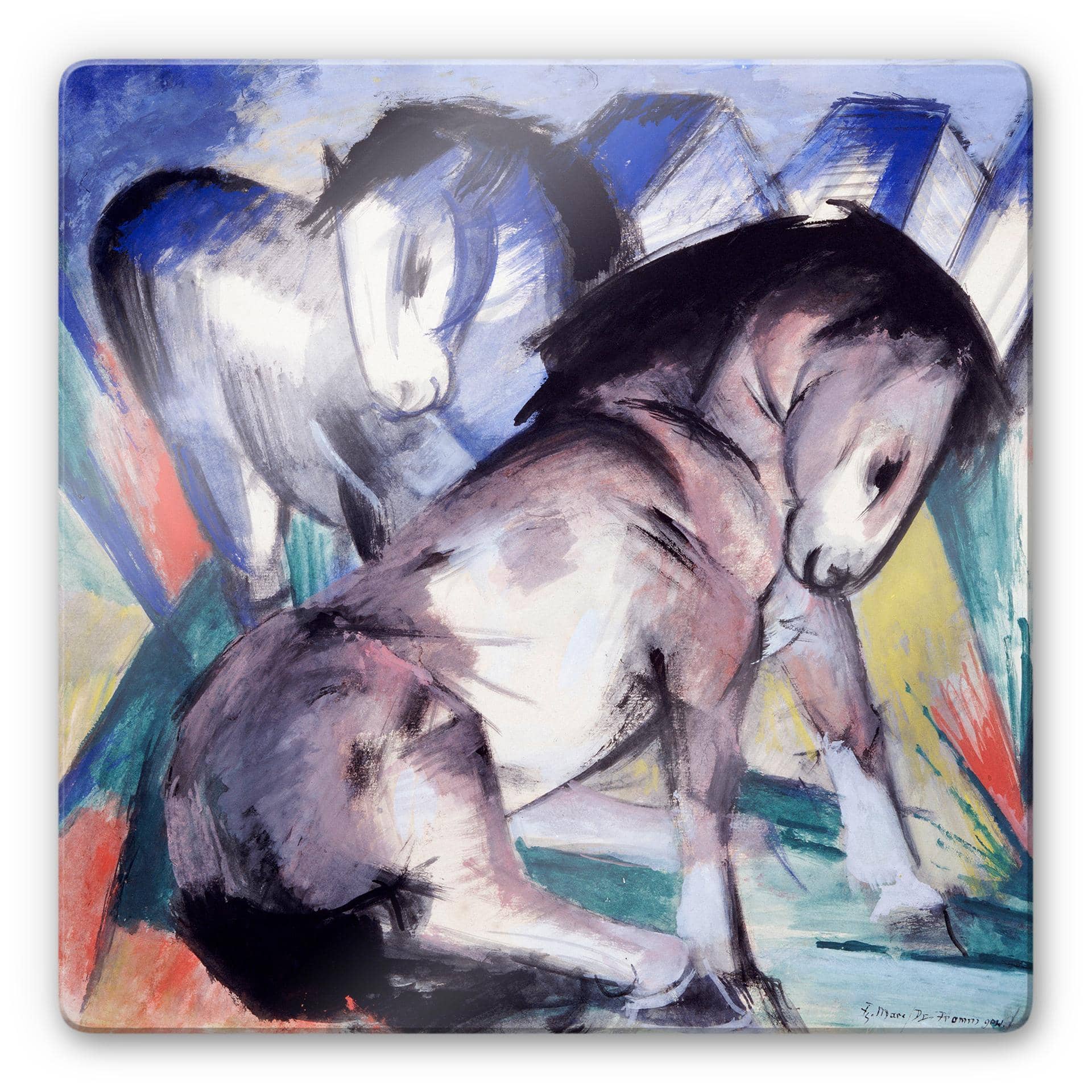 Tableau en verre - Marc - Deux chevaux - carré