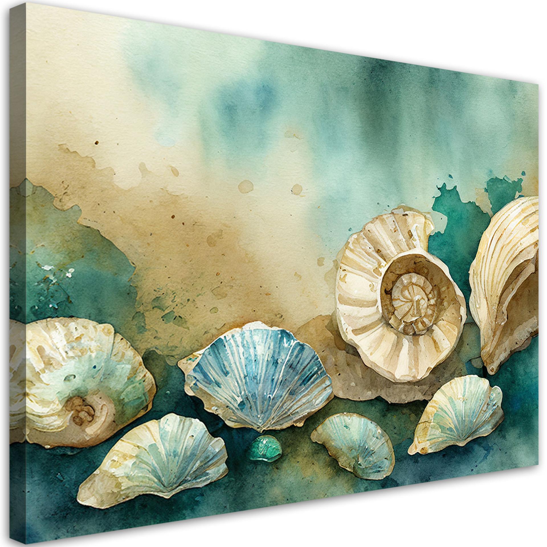 Leinwandbild Muscheln türkis acryl