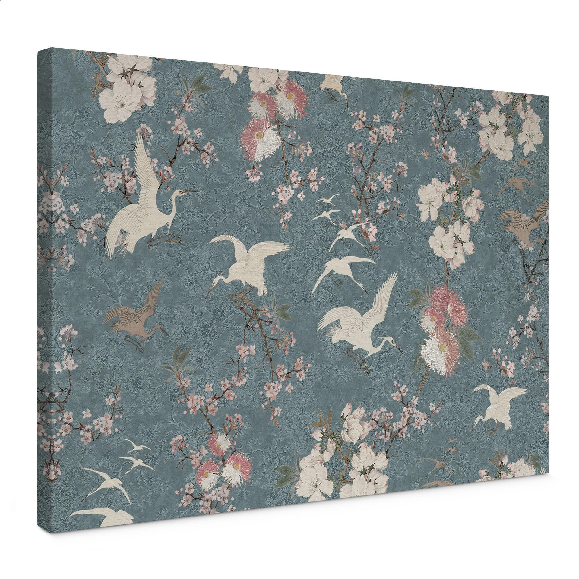Canvasbillede Traner i kirsebærblomst Rush Blue - Bloomery Decor