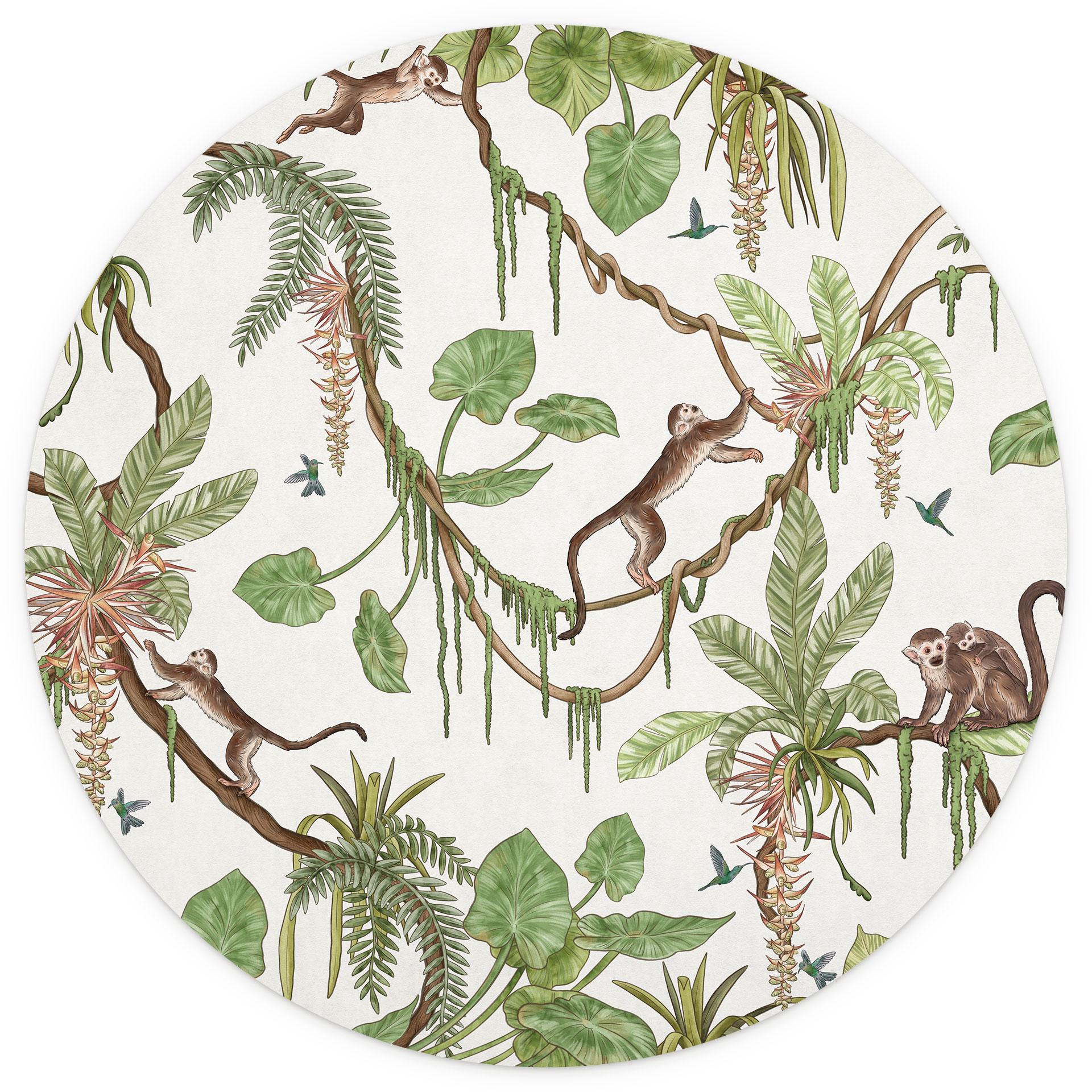 Fotobehang kinderkamer aap avontuur in de jungle - Kikki Belle - rond - zelfklevend/niet-geweven