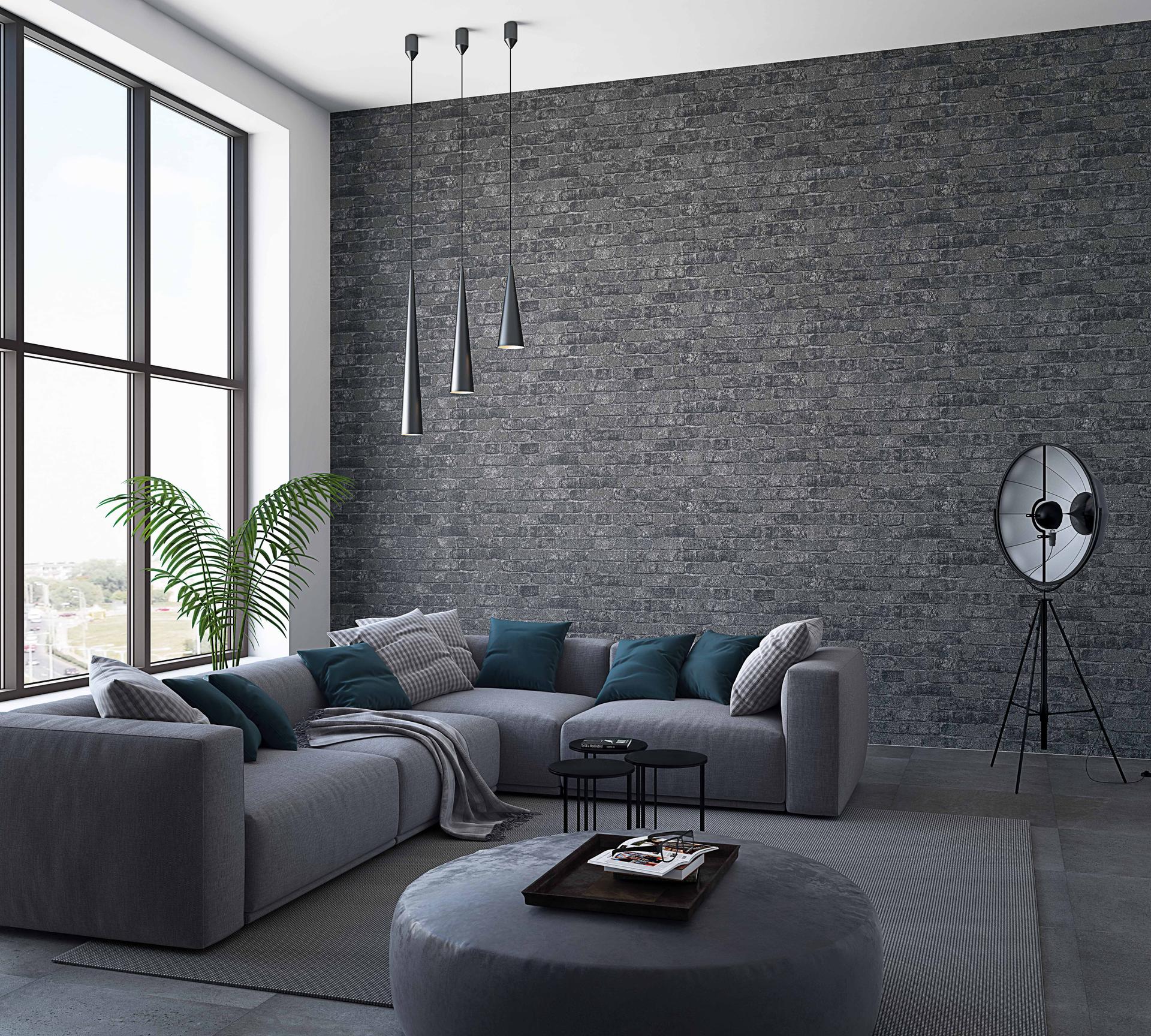 Behang met Stenen Effect, vliesbehang zwart