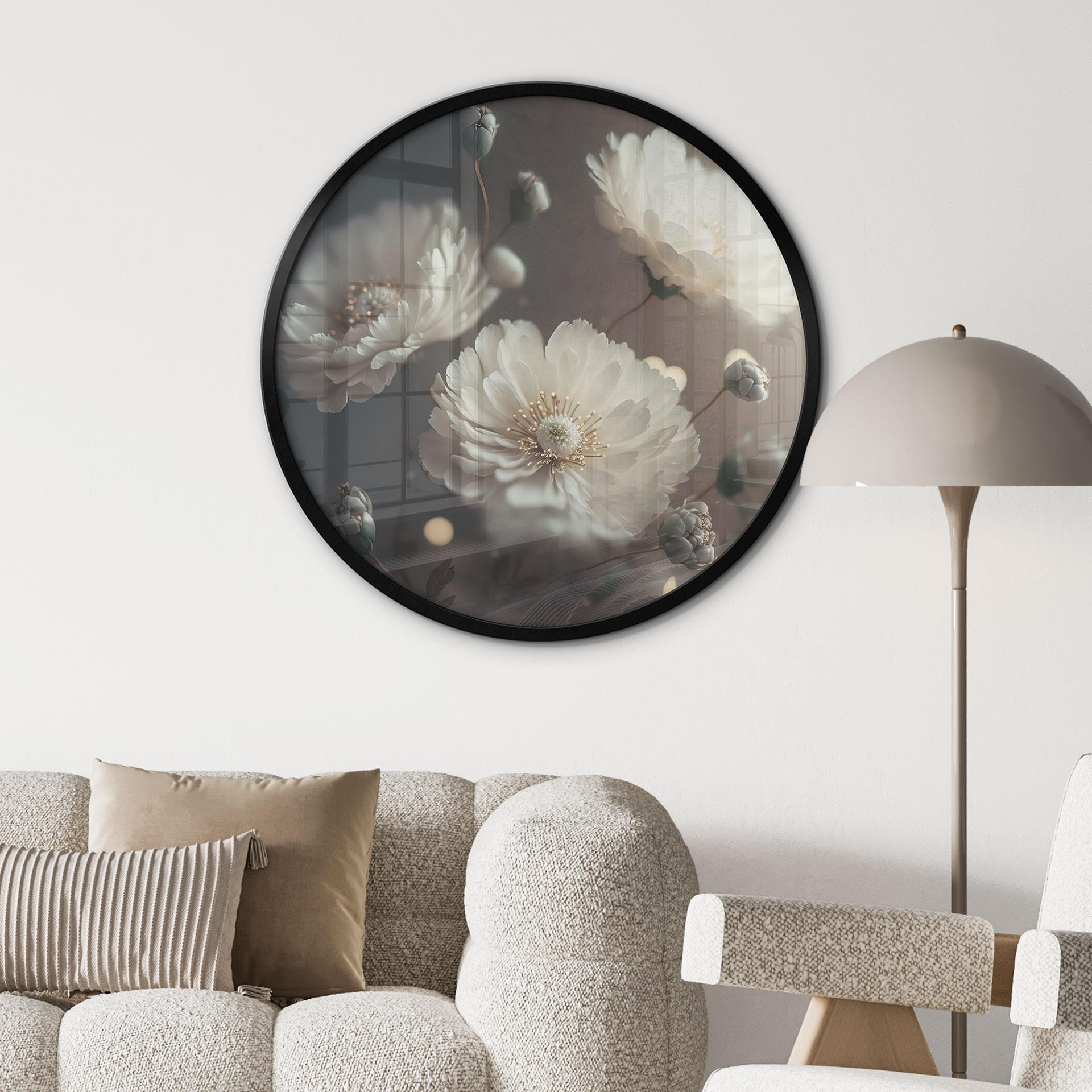Plakat Hvide blomster med guldstøv - Treechild - Rund